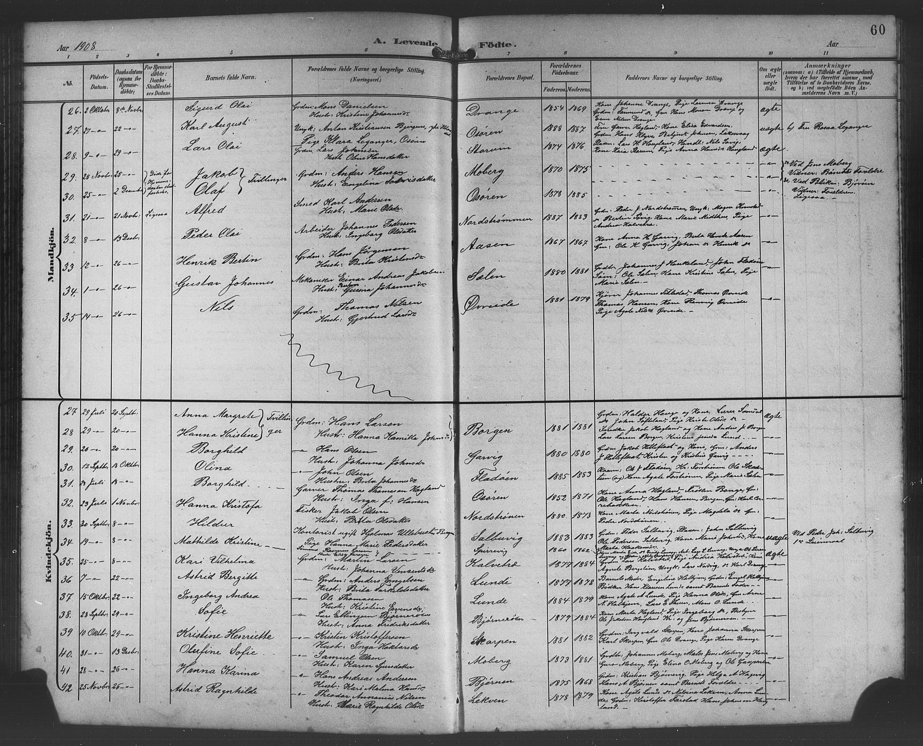 Os sokneprestembete, AV/SAB-A-99929: Parish register (copy) no. A 3, 1897-1913, p. 60