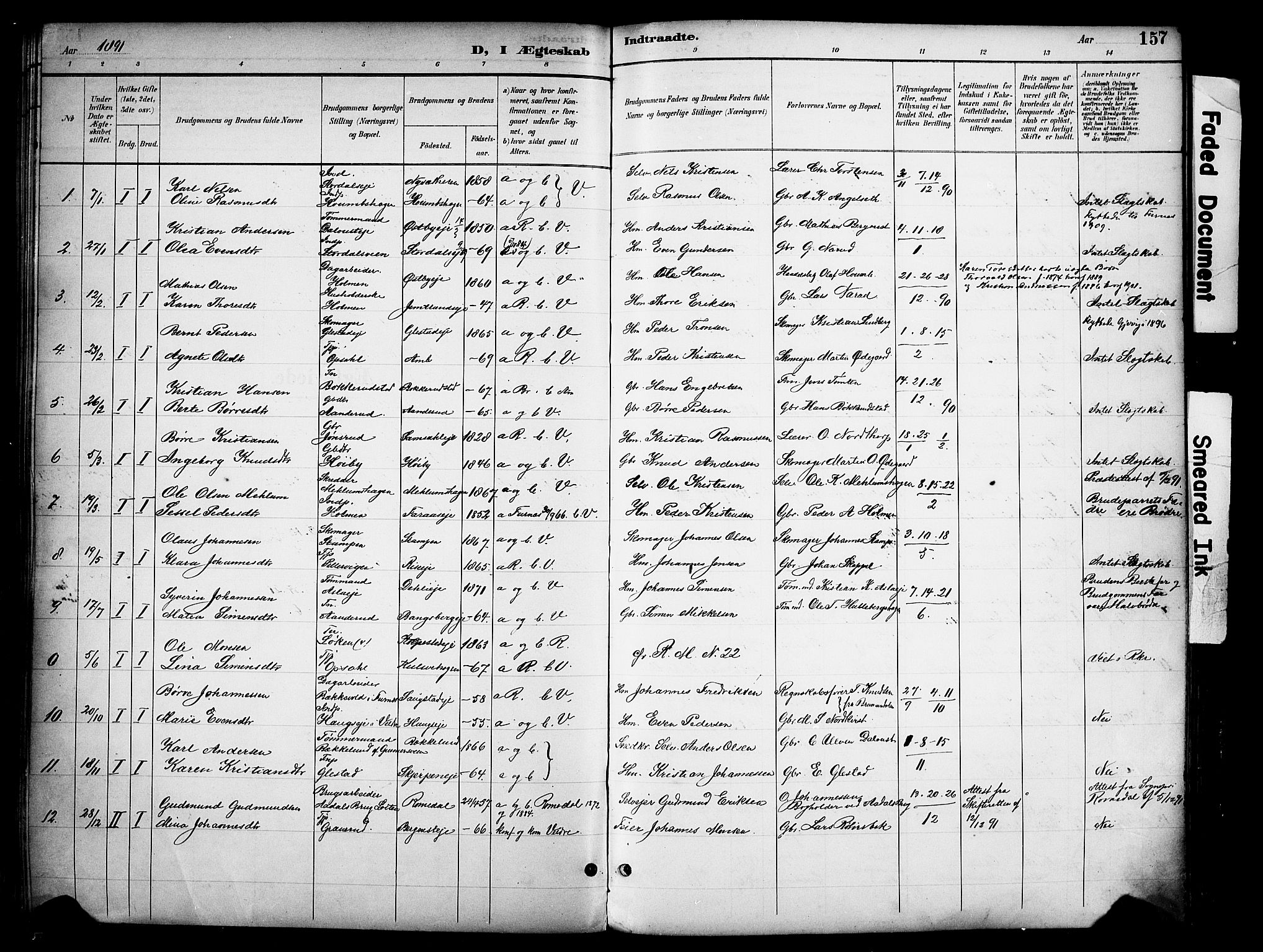 Ringsaker prestekontor, SAH/PREST-014/K/Ka/L0016: Parish register (official) no. 16, 1891-1904, p. 157