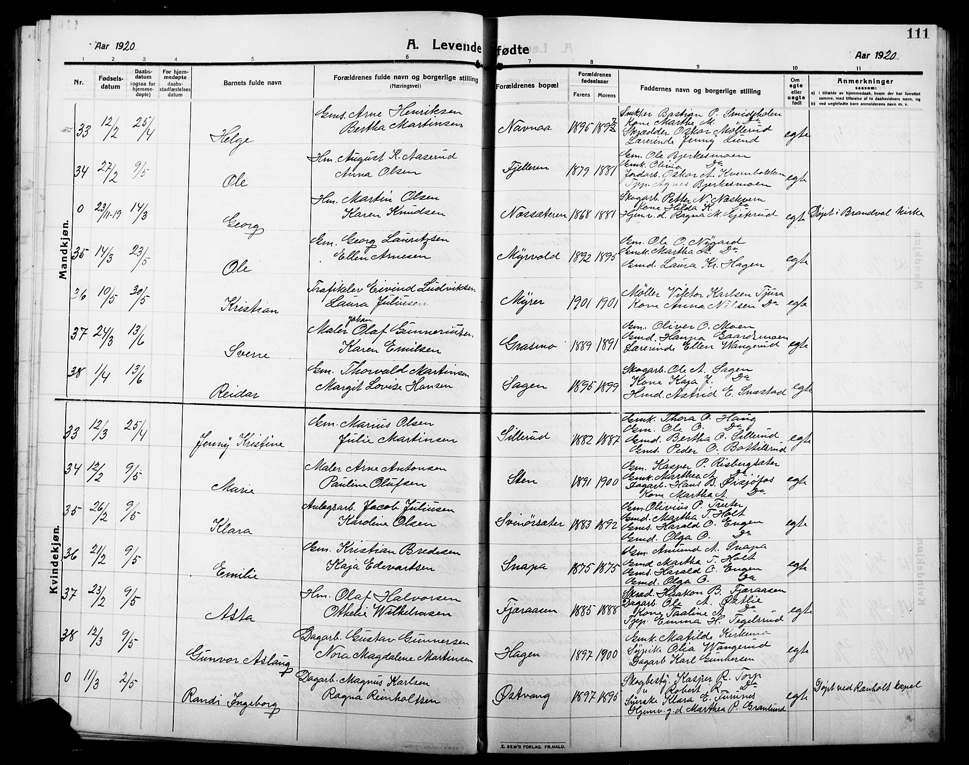 Grue prestekontor, AV/SAH-PREST-036/H/Ha/Hab/L0007: Parish register (copy) no. 7, 1910-1920, p. 111