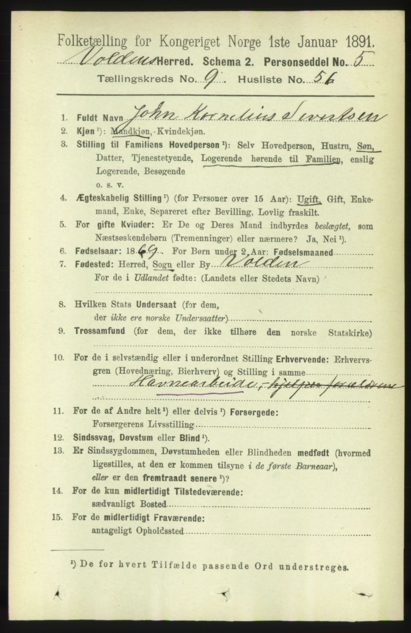 RA, 1891 census for 1519 Volda, 1891, p. 4627