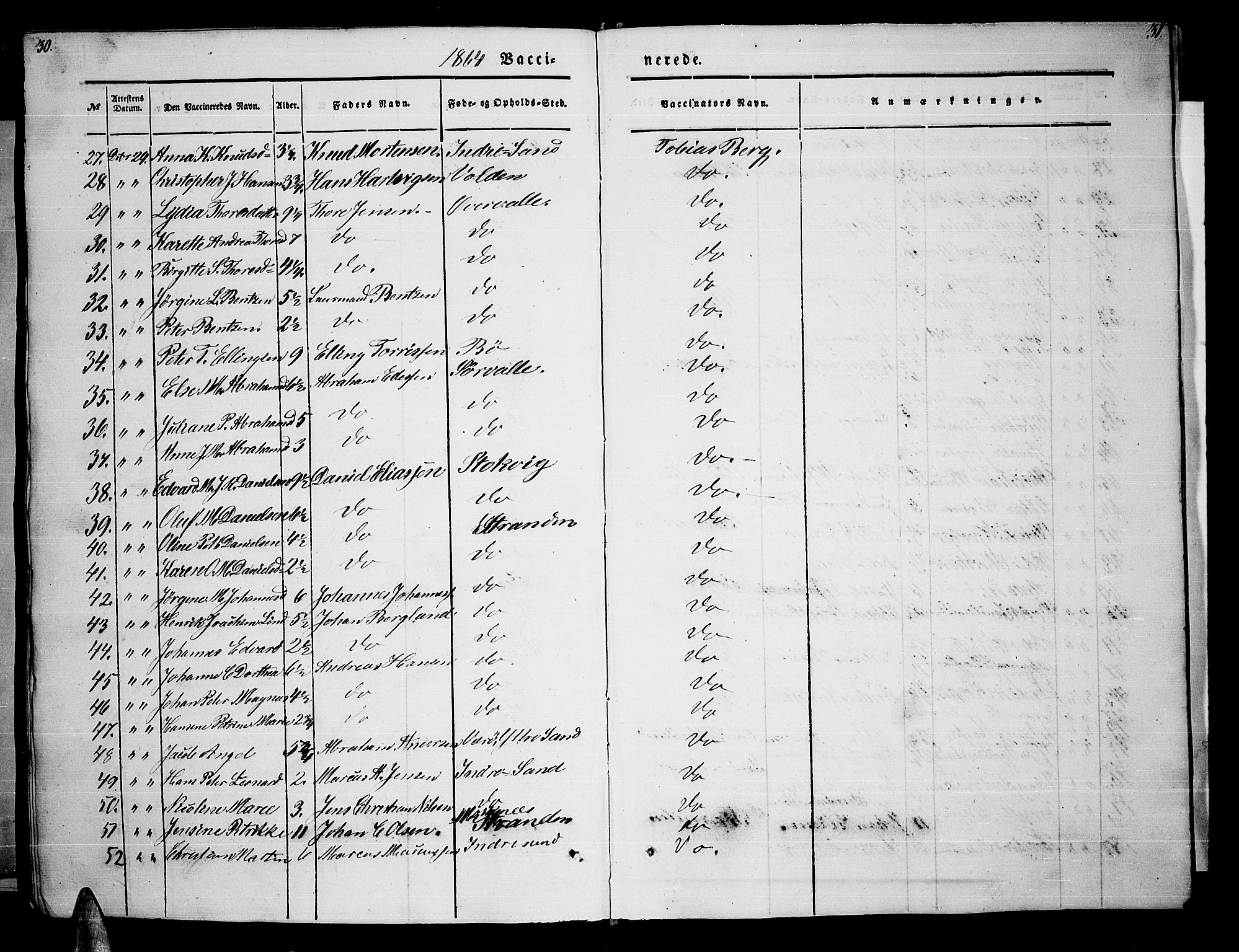 Ministerialprotokoller, klokkerbøker og fødselsregistre - Nordland, AV/SAT-A-1459/885/L1212: Parish register (copy) no. 885C01, 1847-1873, p. 30-31