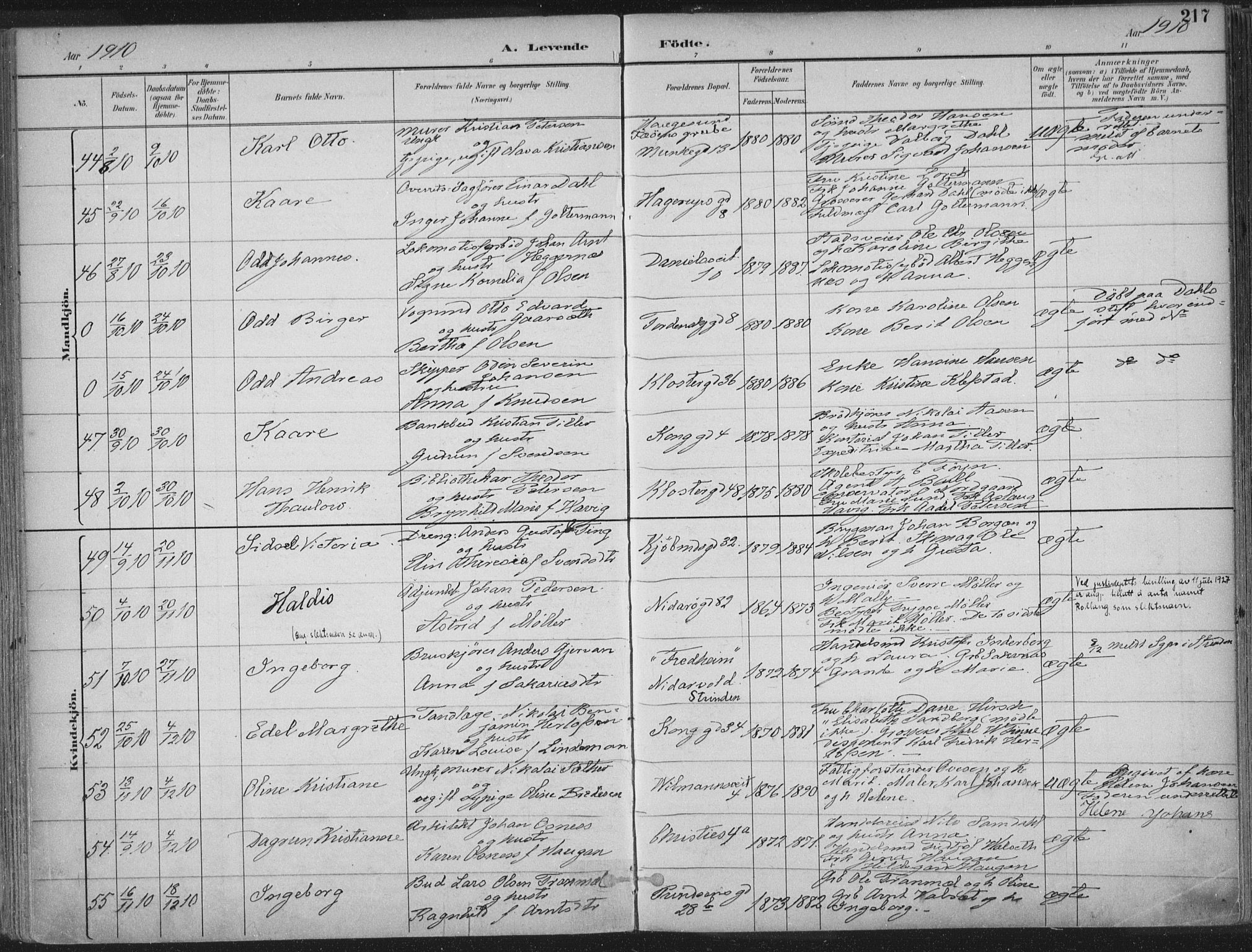 Ministerialprotokoller, klokkerbøker og fødselsregistre - Sør-Trøndelag, SAT/A-1456/601/L0062: Parish register (official) no. 601A30, 1891-1911, p. 217