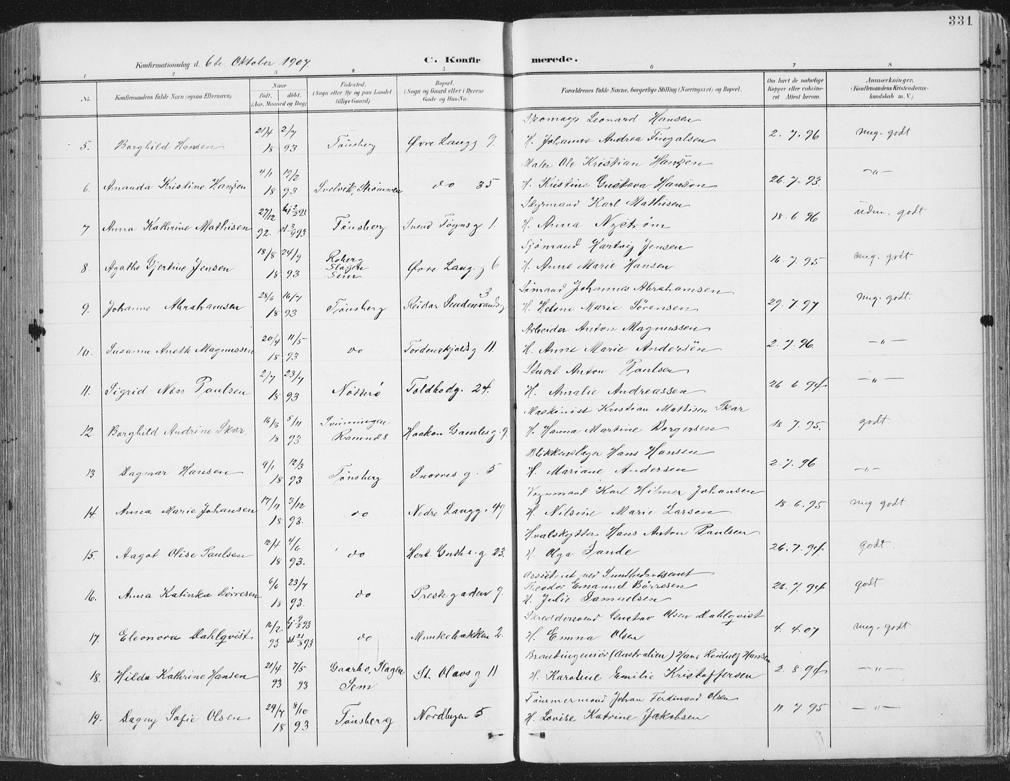 Tønsberg kirkebøker, SAKO/A-330/F/Fa/L0014: Parish register (official) no. I 14, 1900-1913, p. 331