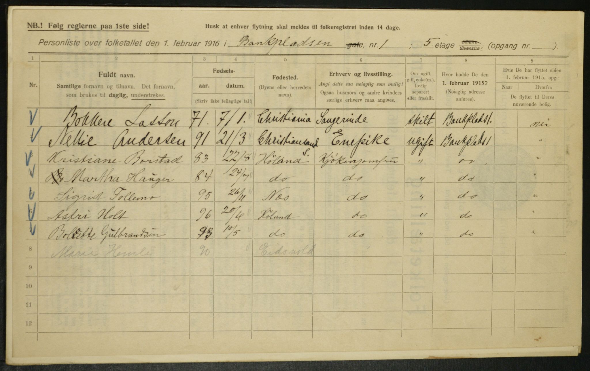 OBA, Municipal Census 1916 for Kristiania, 1916, p. 3416