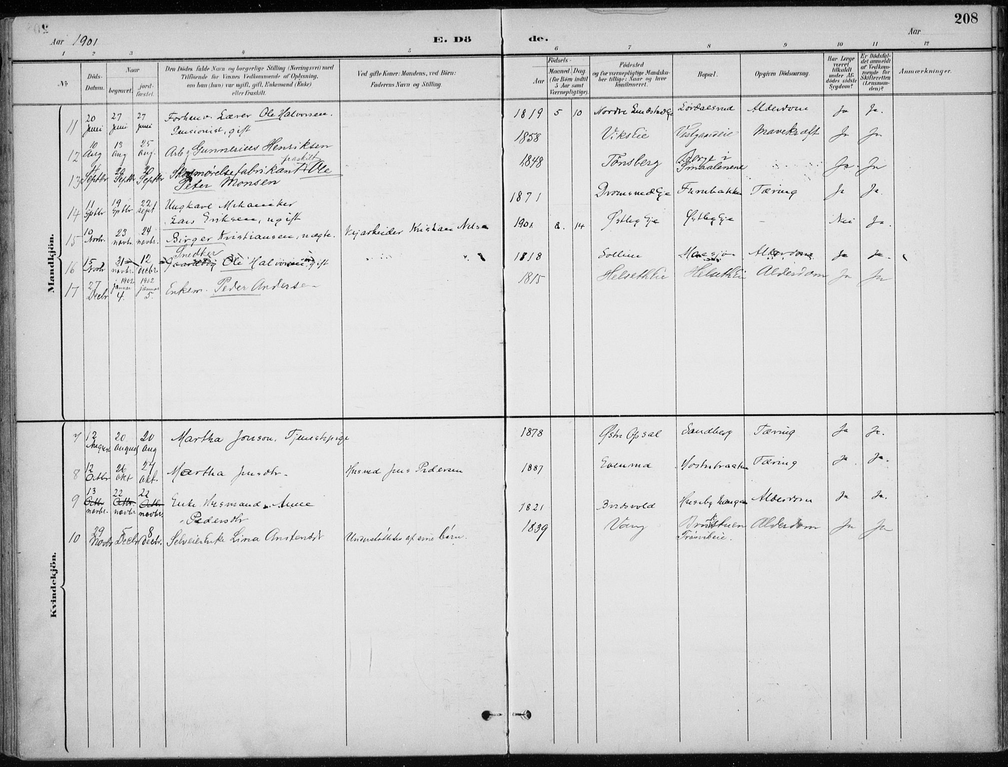 Stange prestekontor, SAH/PREST-002/K/L0023: Parish register (official) no. 23, 1897-1920, p. 208