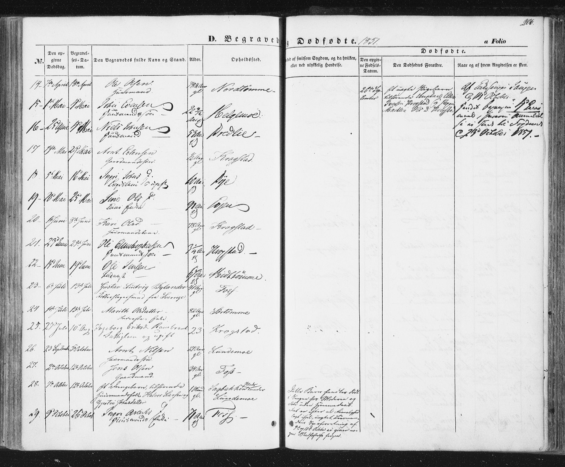 Ministerialprotokoller, klokkerbøker og fødselsregistre - Sør-Trøndelag, SAT/A-1456/692/L1103: Parish register (official) no. 692A03, 1849-1870, p. 206
