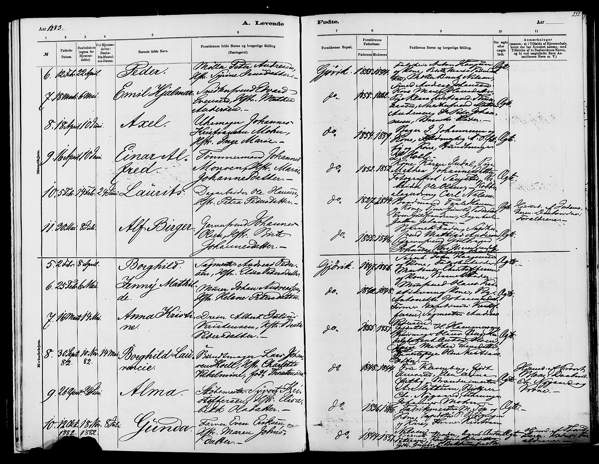 Vardal prestekontor, SAH/PREST-100/H/Ha/Haa/L0008: Parish register (official) no. 8, 1878-1890, p. 232