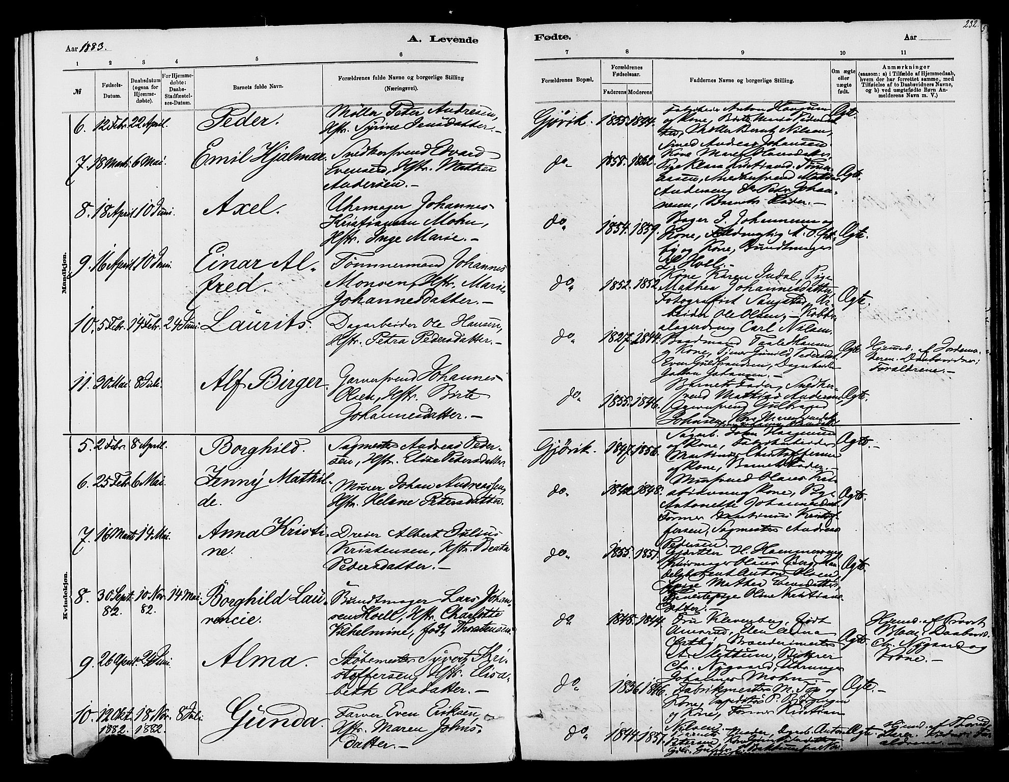 Vardal prestekontor, AV/SAH-PREST-100/H/Ha/Haa/L0008: Parish register (official) no. 8, 1878-1890, p. 232