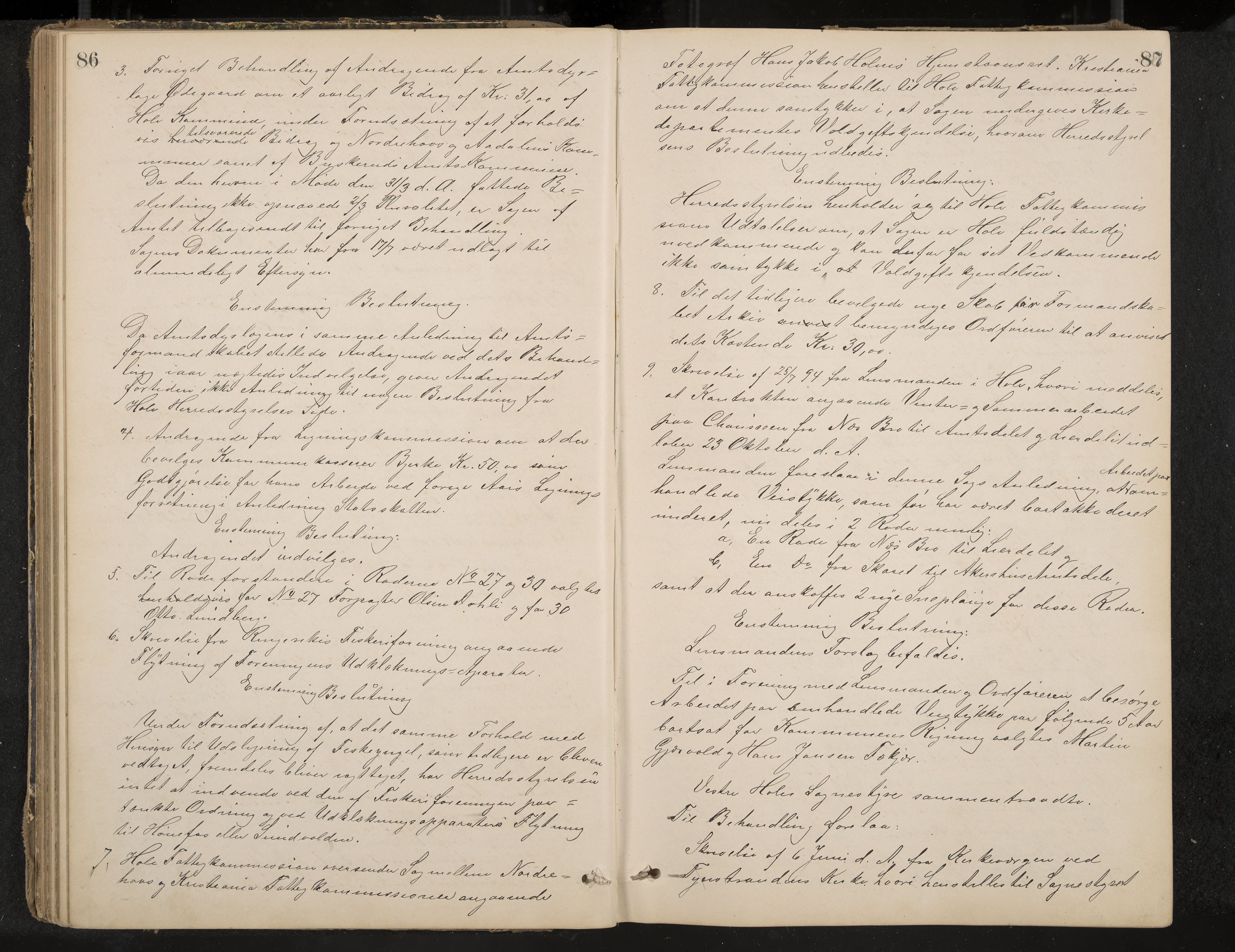 Hole formannskap og sentraladministrasjon, IKAK/0612021-1/A/Aa/L0003: Møtebok med register, 1892-1902, p. 86-87