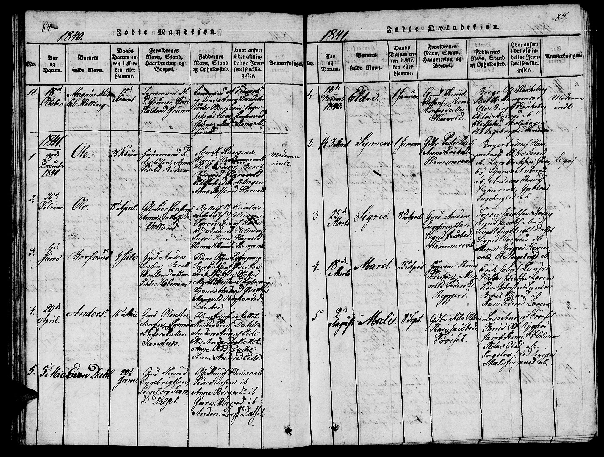 Ministerialprotokoller, klokkerbøker og fødselsregistre - Møre og Romsdal, AV/SAT-A-1454/548/L0613: Parish register (copy) no. 548C01, 1818-1846, p. 84-85