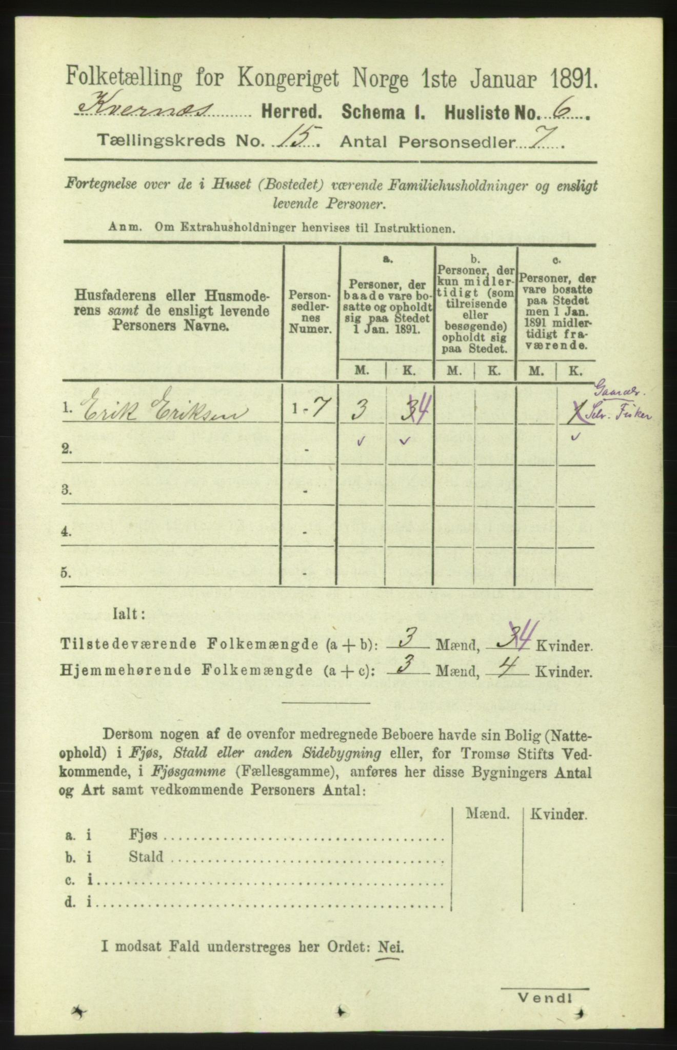 RA, 1891 census for 1553 Kvernes, 1891, p. 5901