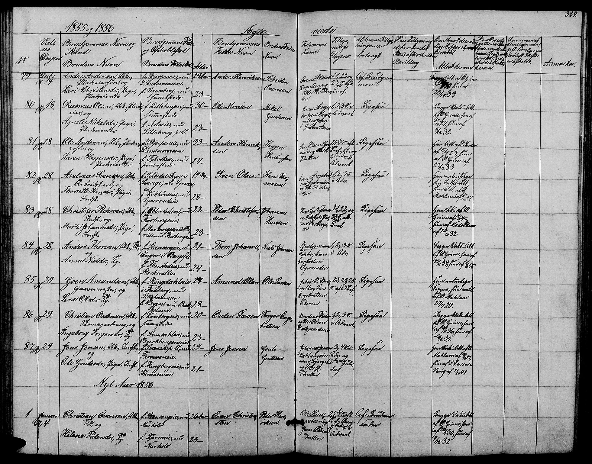 Ringsaker prestekontor, AV/SAH-PREST-014/L/La/L0006: Parish register (copy) no. 6, 1851-1860, p. 329