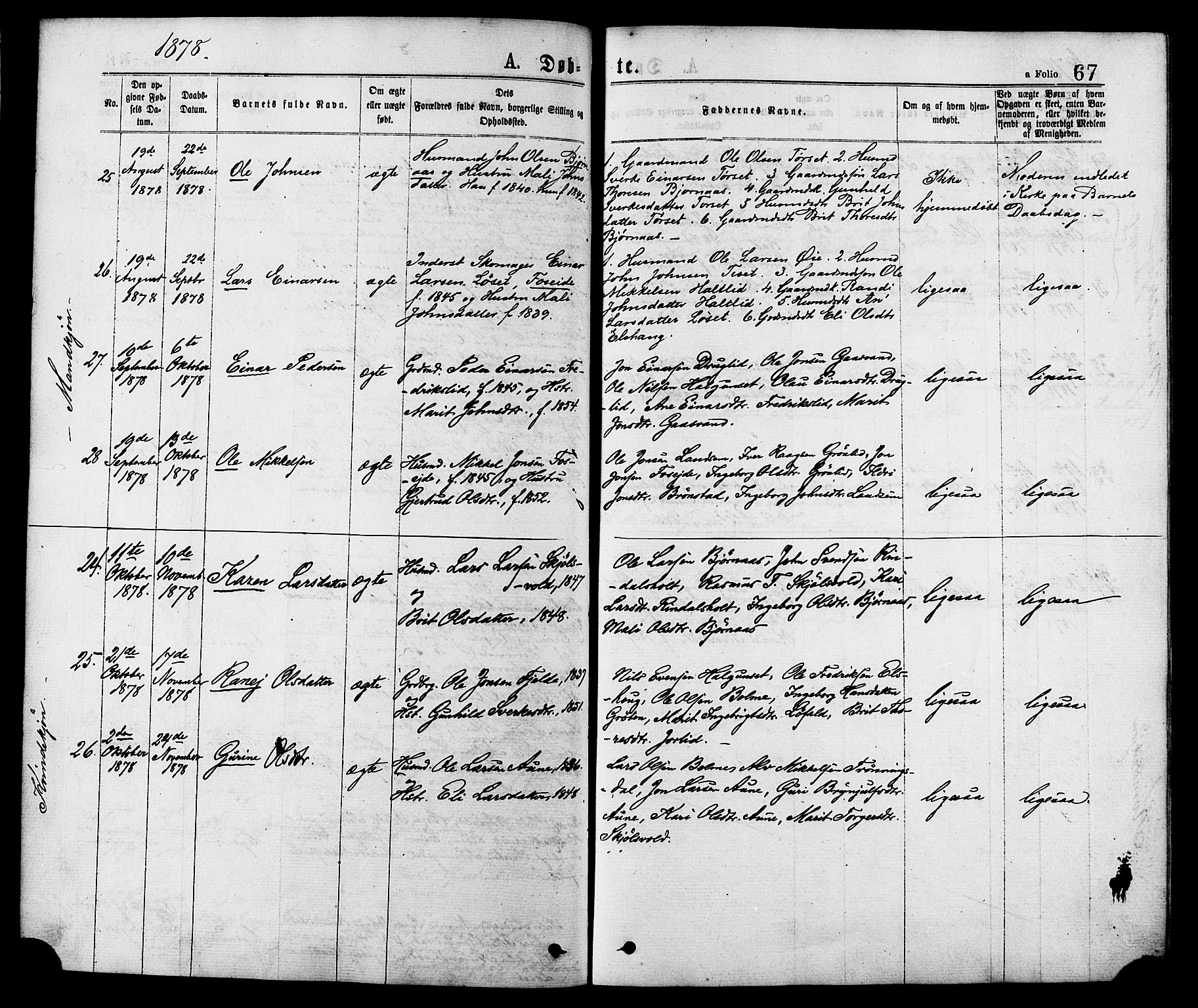 Ministerialprotokoller, klokkerbøker og fødselsregistre - Møre og Romsdal, AV/SAT-A-1454/598/L1068: Parish register (official) no. 598A02, 1872-1881, p. 67