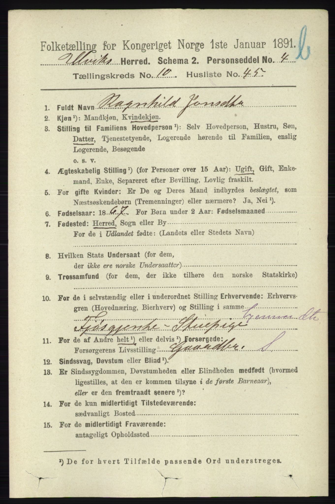 RA, 1891 census for 1233 Ulvik, 1891, p. 3436