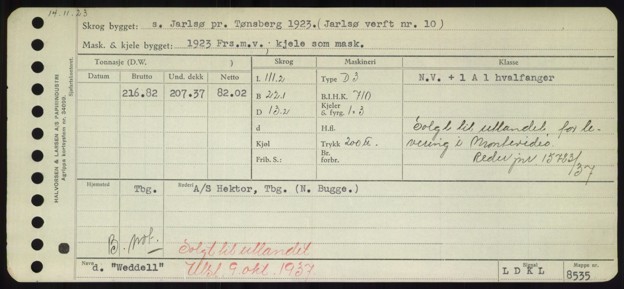 Sjøfartsdirektoratet med forløpere, Skipsmålingen, RA/S-1627/H/Hd/L0042: Fartøy, Vi-We, p. 259