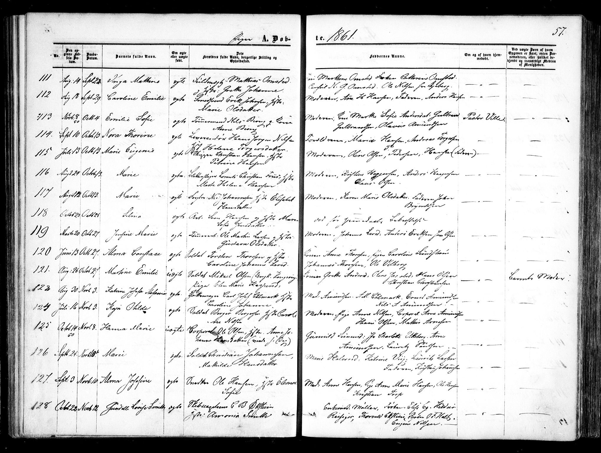 Halden prestekontor Kirkebøker, SAO/A-10909/F/Fa/L0007: Parish register (official) no. I 7, 1857-1865, p. 57