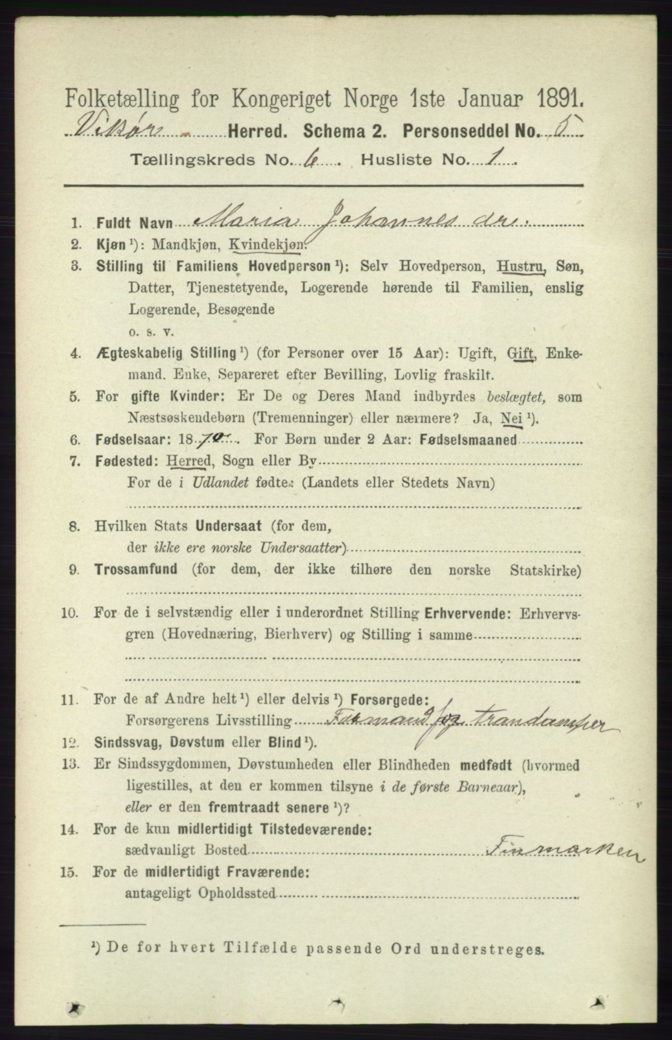 RA, 1891 census for 1238 Vikør, 1891, p. 1816