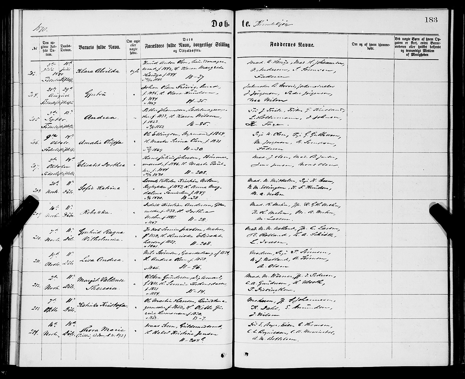 Domkirken sokneprestembete, AV/SAB-A-74801/H/Hab/L0013: Parish register (copy) no. B 6, 1869-1876, p. 183