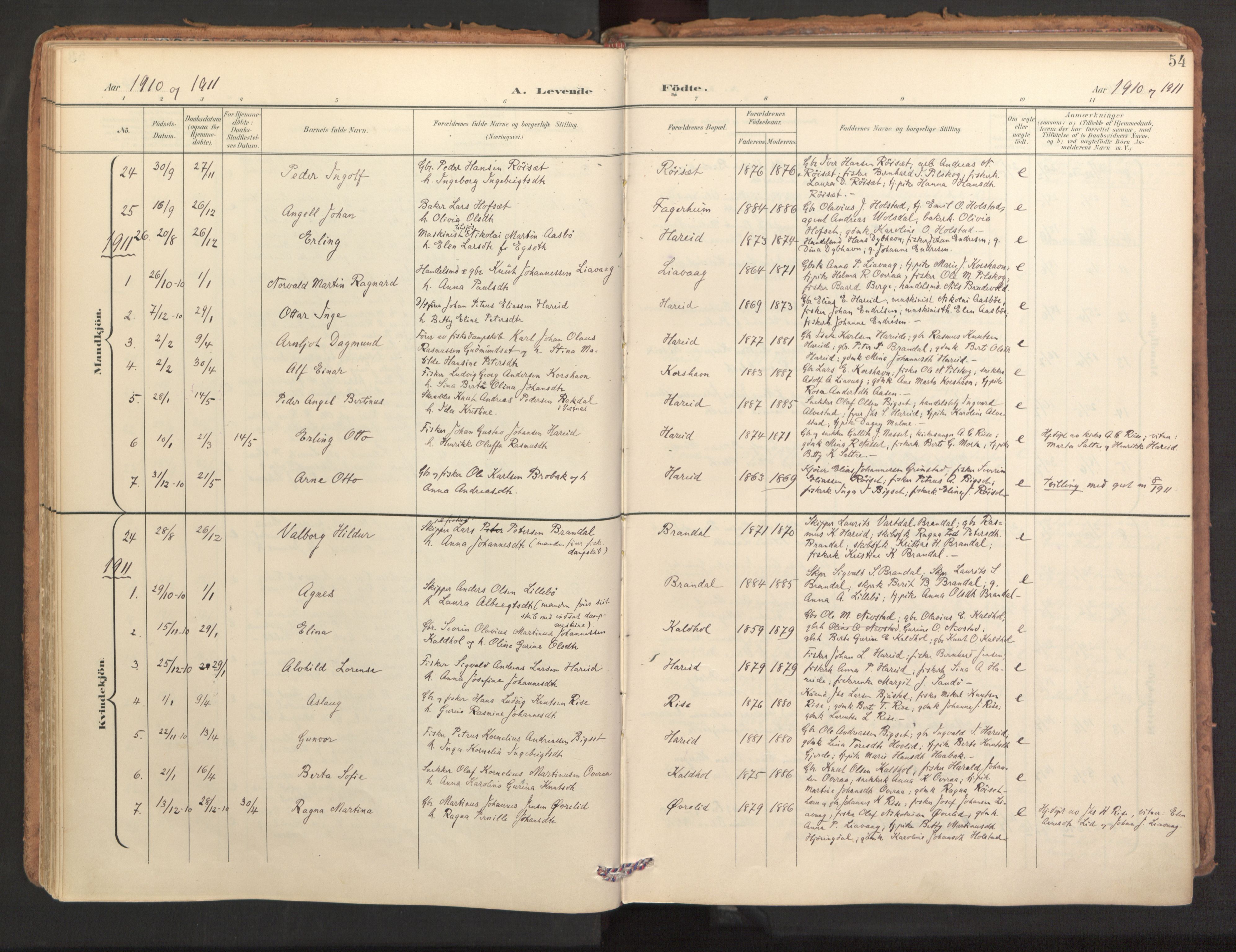 Ministerialprotokoller, klokkerbøker og fødselsregistre - Møre og Romsdal, SAT/A-1454/510/L0123: Parish register (official) no. 510A03, 1898-1922, p. 54