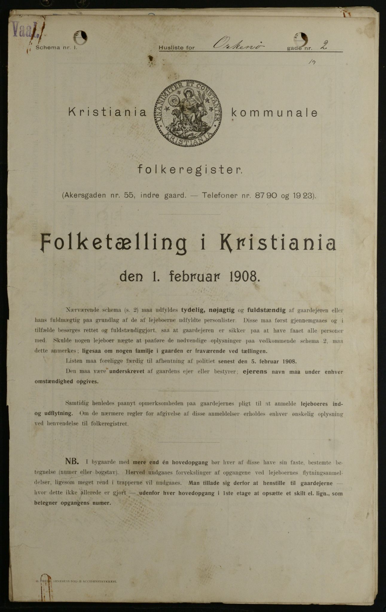 OBA, Municipal Census 1908 for Kristiania, 1908, p. 68152