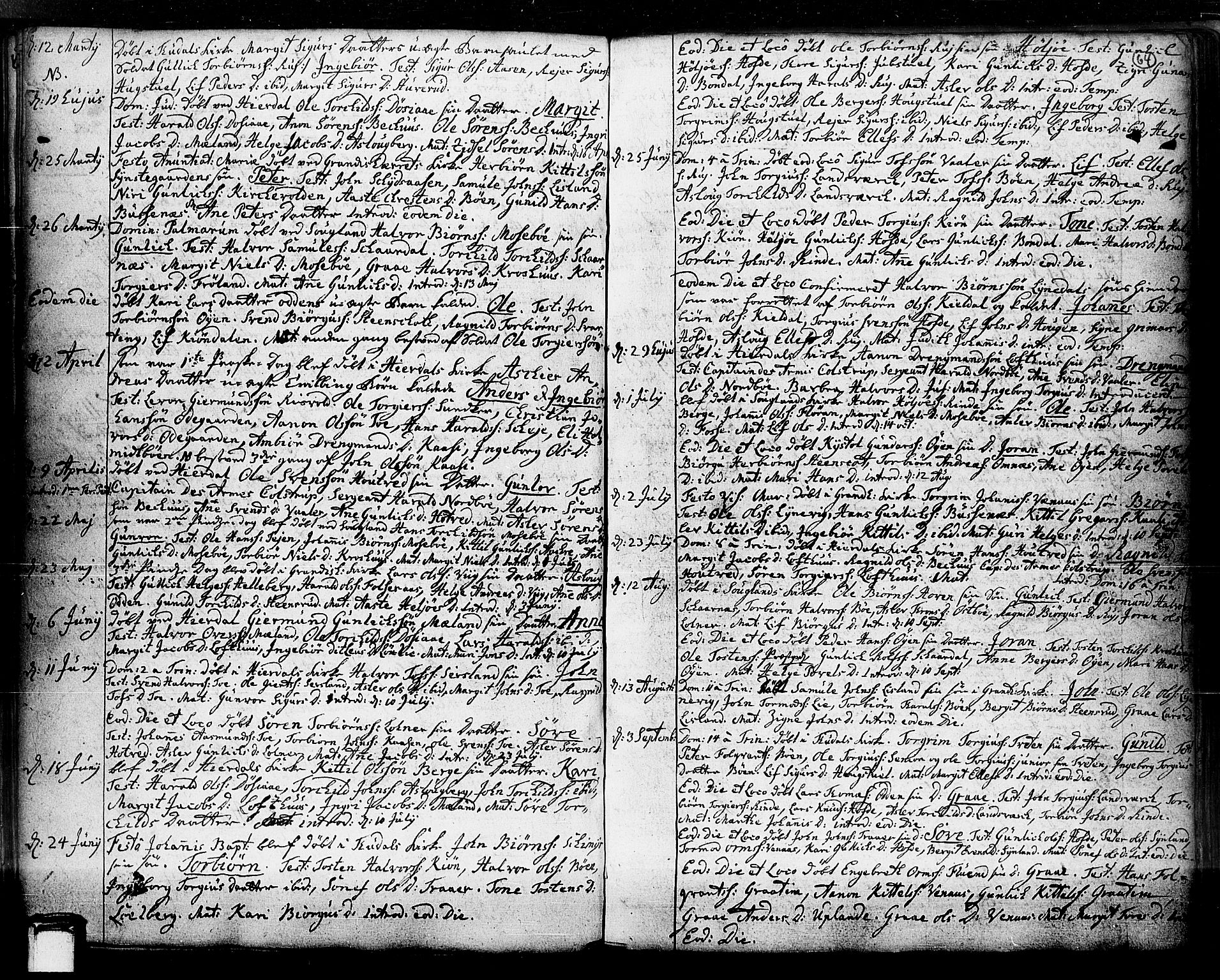 Hjartdal kirkebøker, SAKO/A-270/F/Fa/L0003: Parish register (official) no. I 3, 1727-1775, p. 64