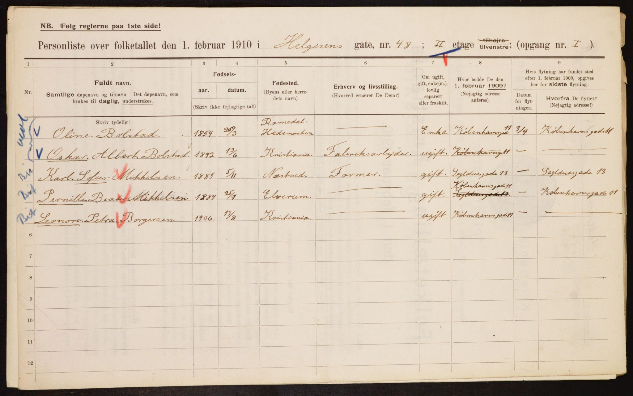 OBA, Municipal Census 1910 for Kristiania, 1910, p. 37576