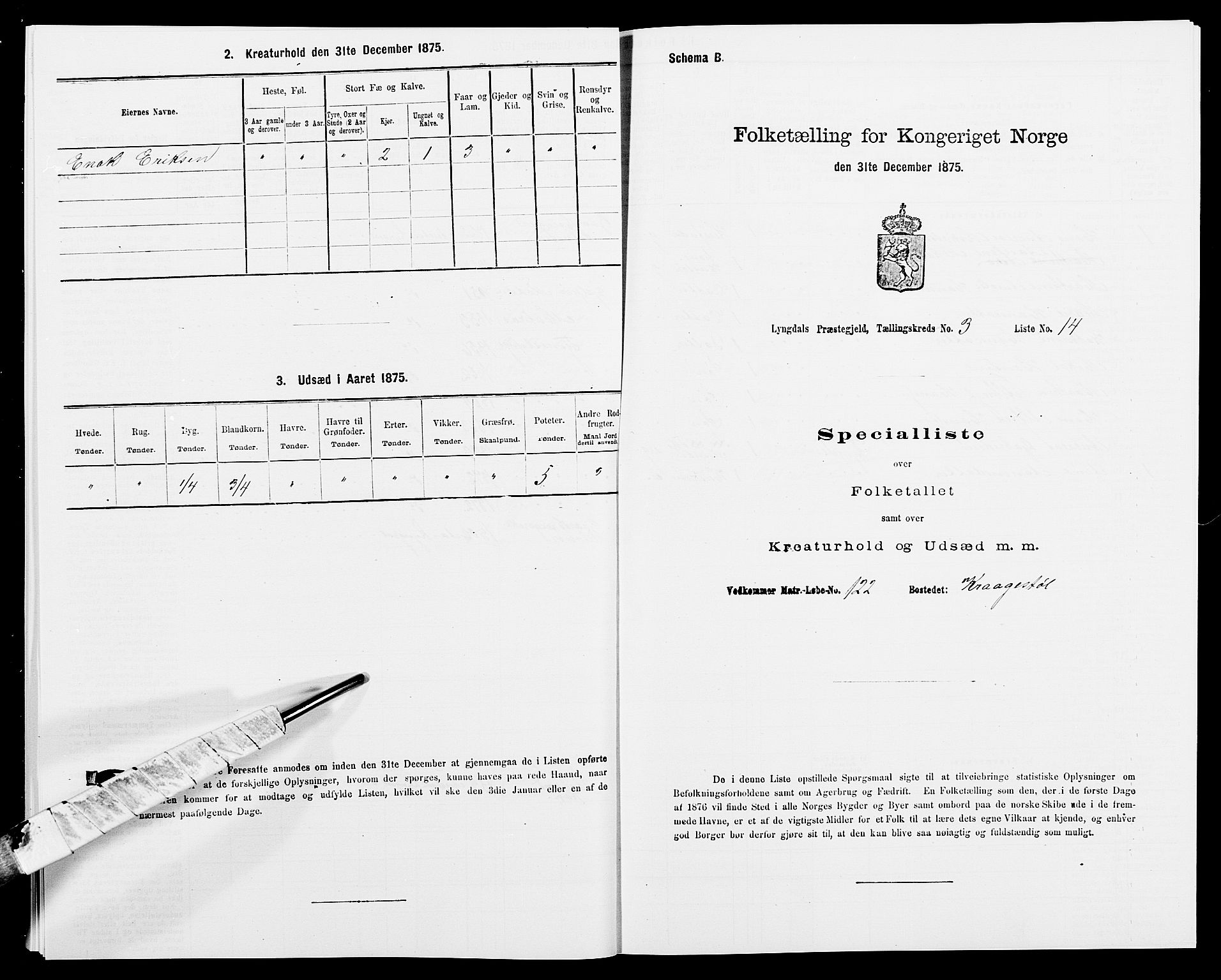 SAK, 1875 census for 1032P Lyngdal, 1875, p. 503