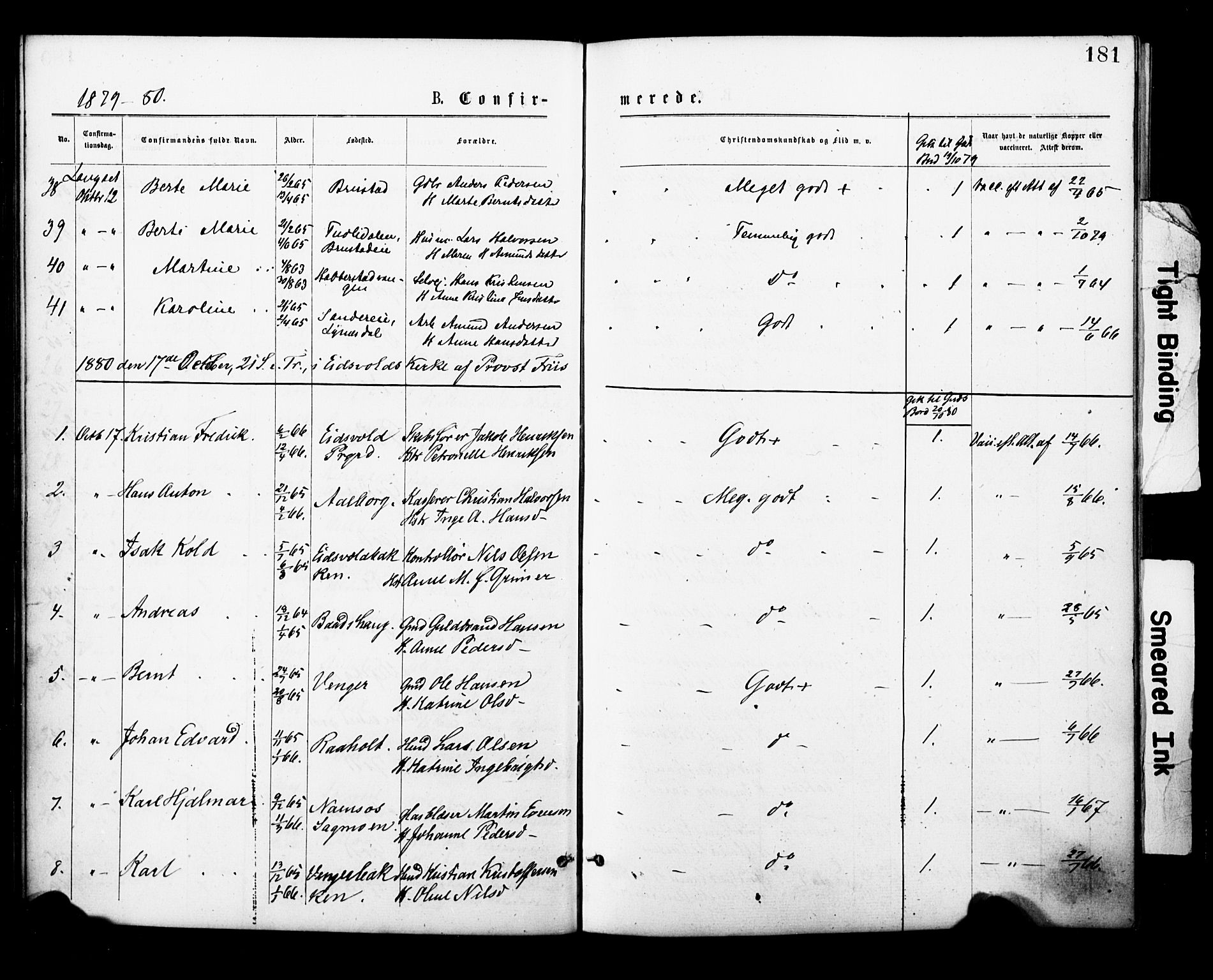 Eidsvoll prestekontor Kirkebøker, AV/SAO-A-10888/F/Fa/L0001: Parish register (official) no. I 1, 1877-1881, p. 181