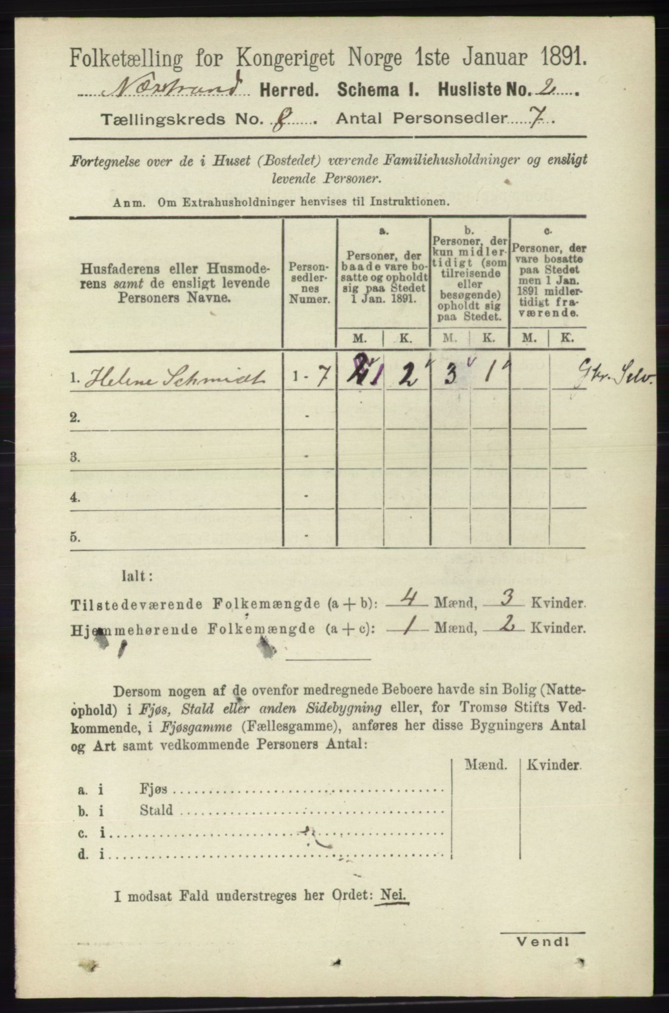 RA, 1891 census for 1139 Nedstrand, 1891, p. 1391