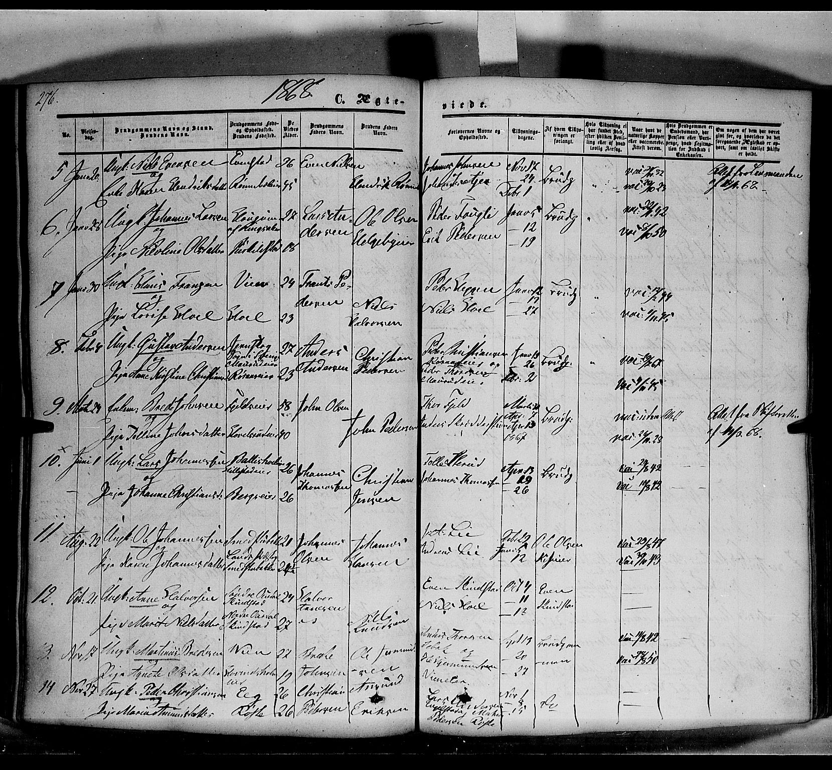 Nes prestekontor, Hedmark, AV/SAH-PREST-020/K/Ka/L0004: Parish register (official) no. 4, 1852-1886, p. 276