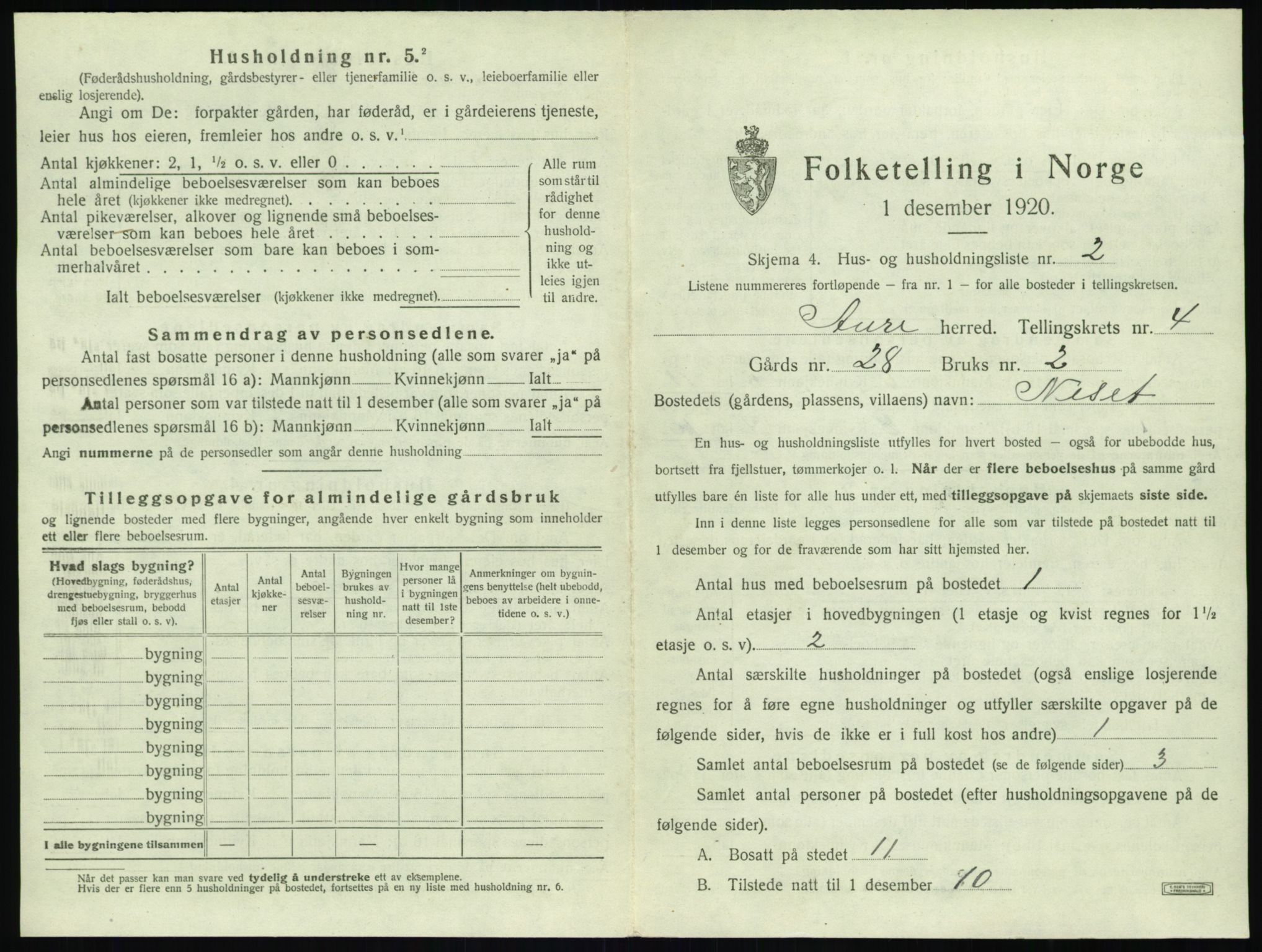 SAT, 1920 census for Aure, 1920, p. 224