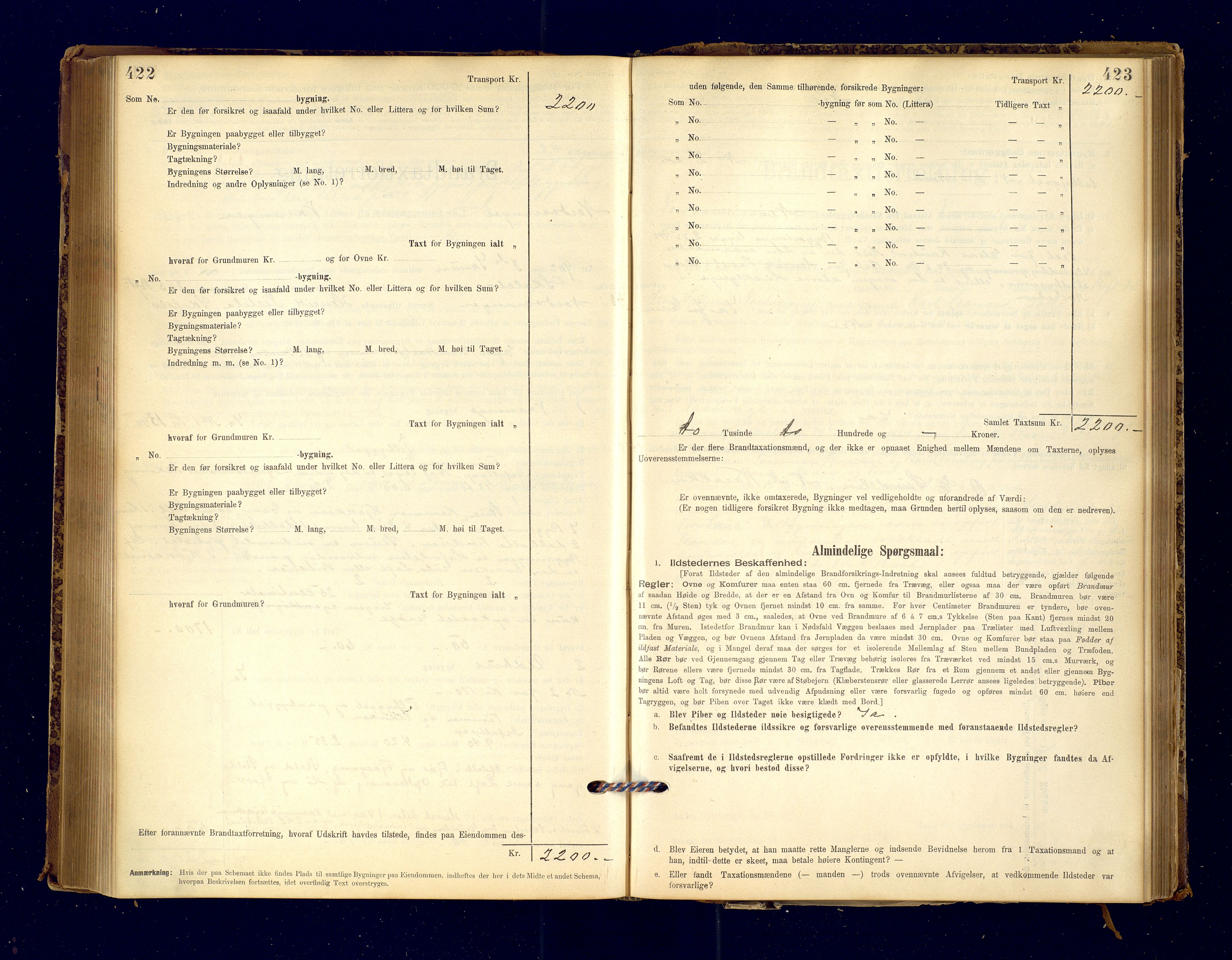 Nord-Varanger (Vadsø) lensmannskontor, SATØ/S-1166/1/Fp/Fpb/L0198: Branntakstprotokoller, 1895-1913, p. 422-423