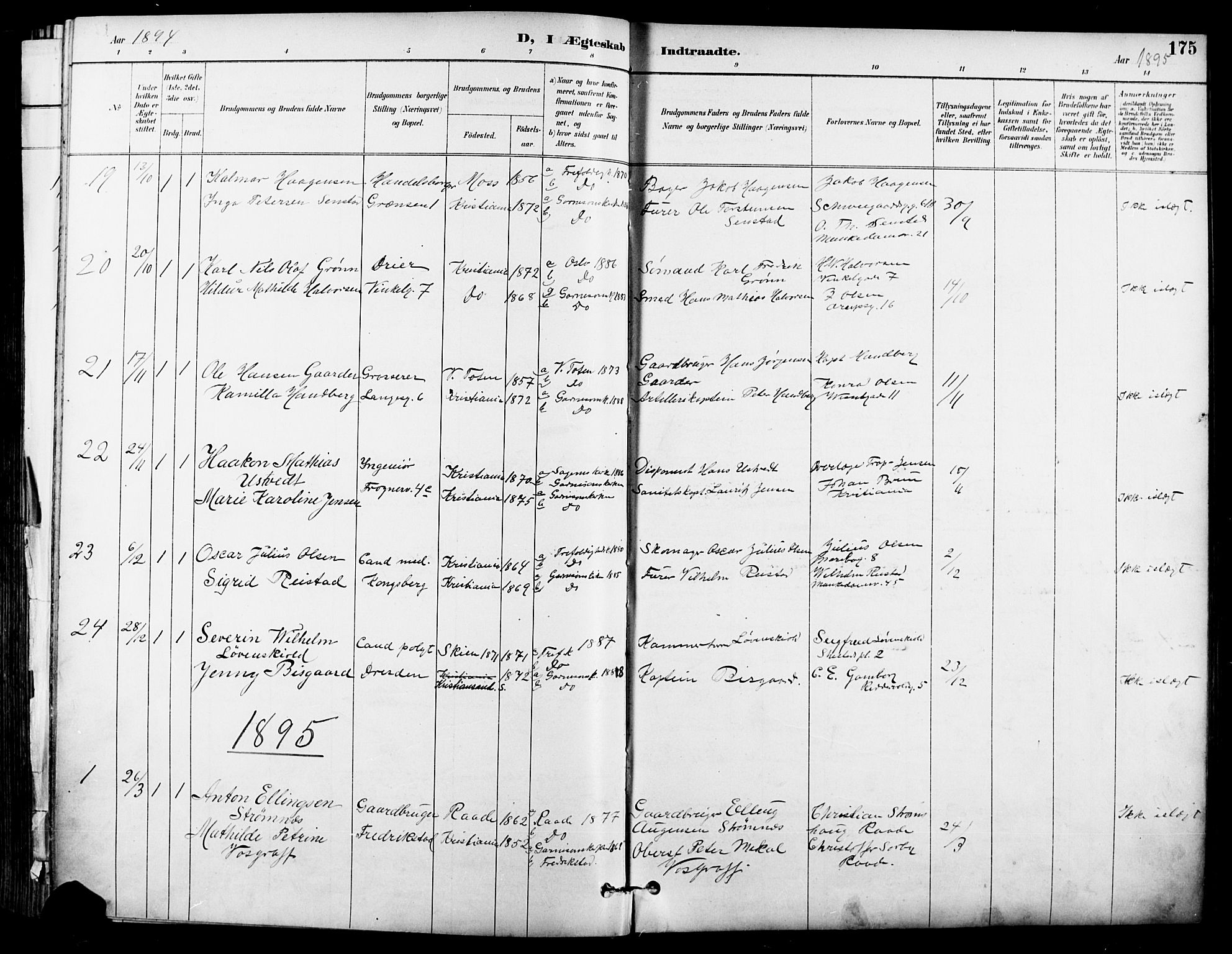 Garnisonsmenigheten Kirkebøker, SAO/A-10846/F/Fa/L0013: Parish register (official) no. 13, 1894-1904, p. 175
