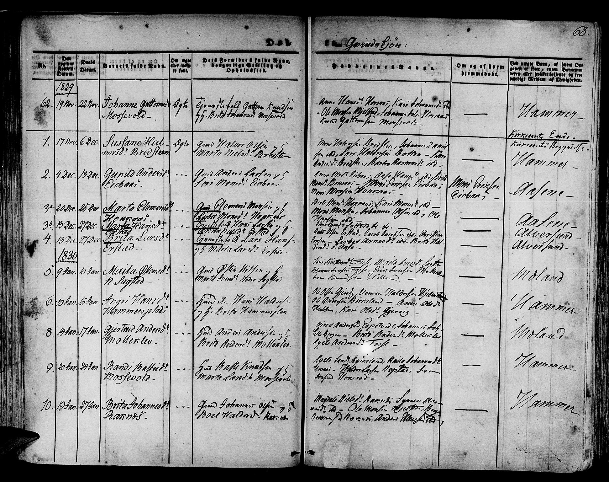 Hamre sokneprestembete, AV/SAB-A-75501/H/Ha/Haa/Haaa/L0011: Parish register (official) no. A 11, 1826-1834, p. 68