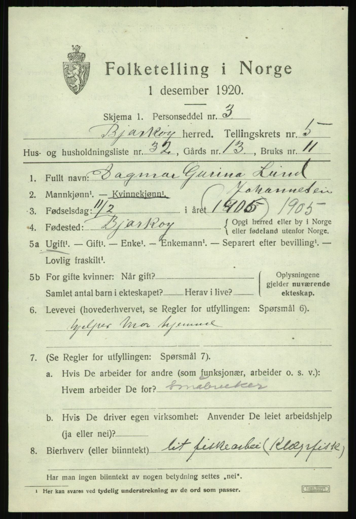 SATØ, 1920 census for Bjarkøy, 1920, p. 2649