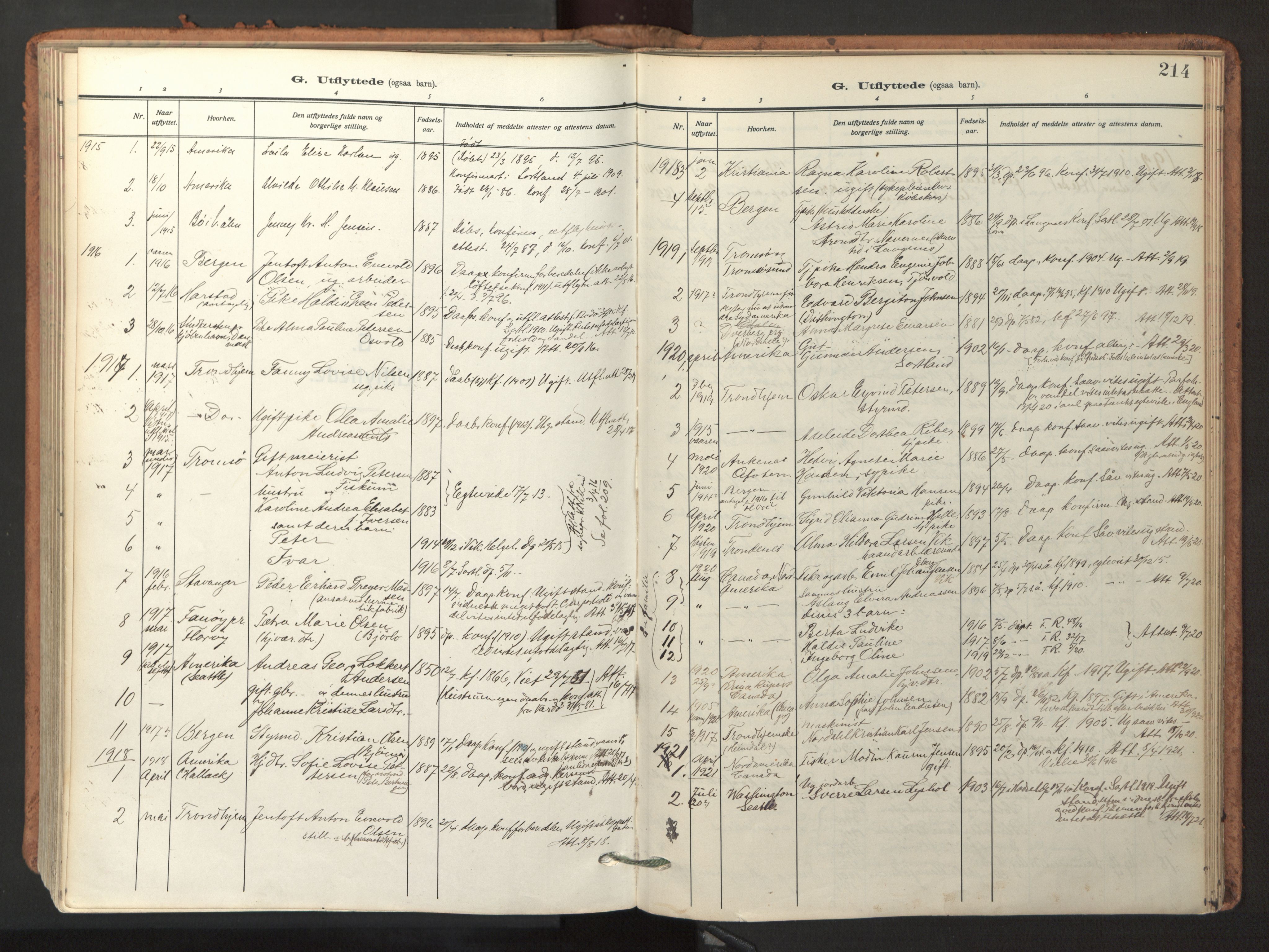 Ministerialprotokoller, klokkerbøker og fødselsregistre - Nordland, SAT/A-1459/895/L1374: Parish register (official) no. 895A09, 1915-1925, p. 214