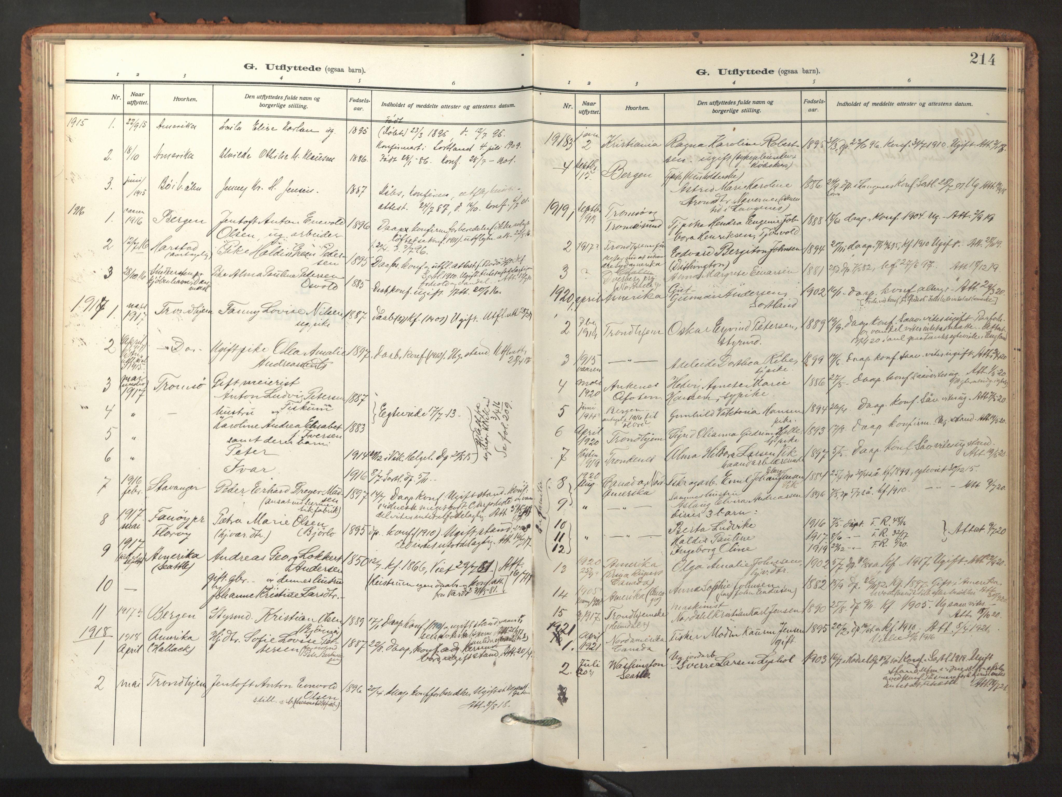 Ministerialprotokoller, klokkerbøker og fødselsregistre - Nordland, AV/SAT-A-1459/895/L1374: Parish register (official) no. 895A09, 1915-1925, p. 214