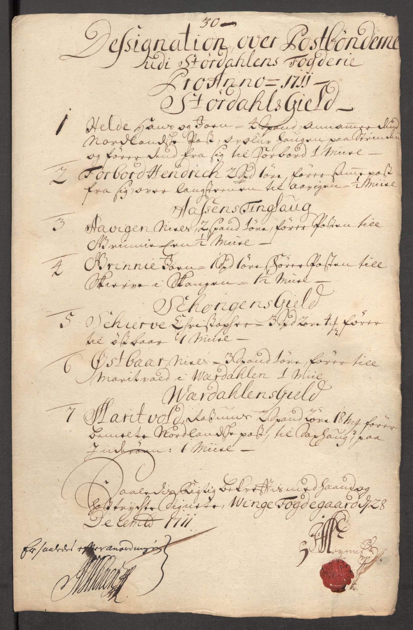 Rentekammeret inntil 1814, Reviderte regnskaper, Fogderegnskap, AV/RA-EA-4092/R62/L4201: Fogderegnskap Stjørdal og Verdal, 1711, p. 223