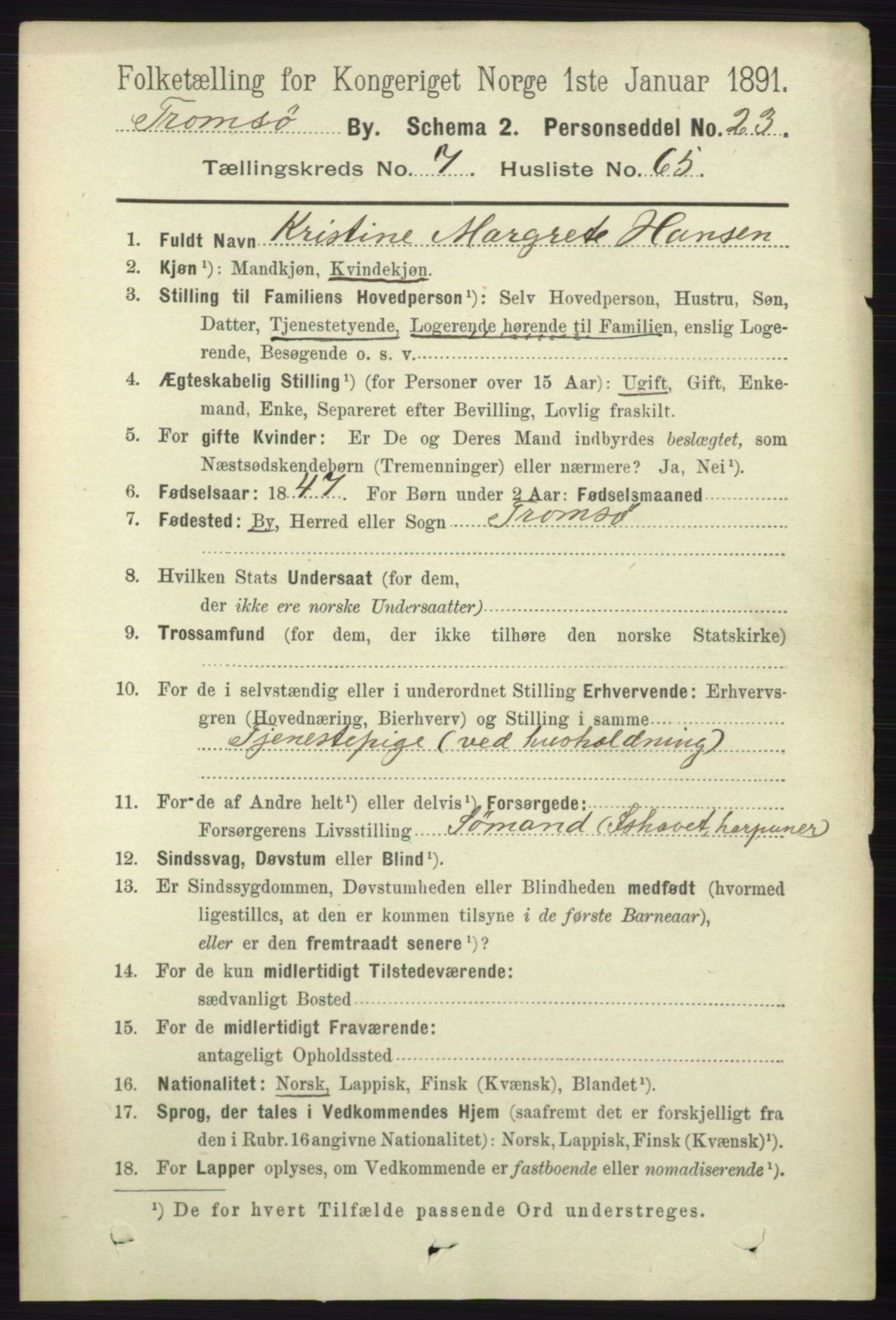 RA, 1891 census for 1902 Tromsø, 1891, p. 7477