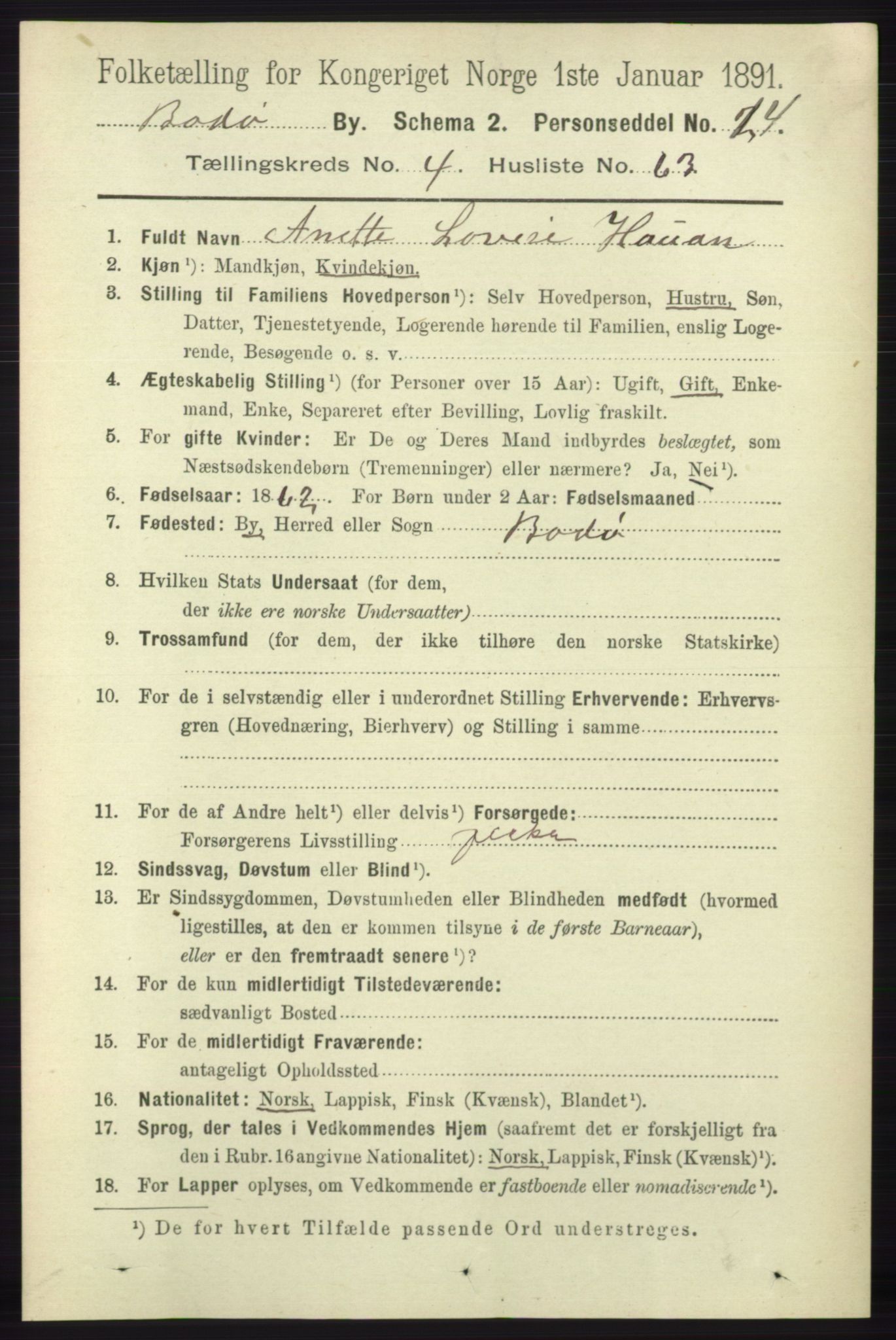 RA, 1891 census for 1804 Bodø, 1891, p. 3783