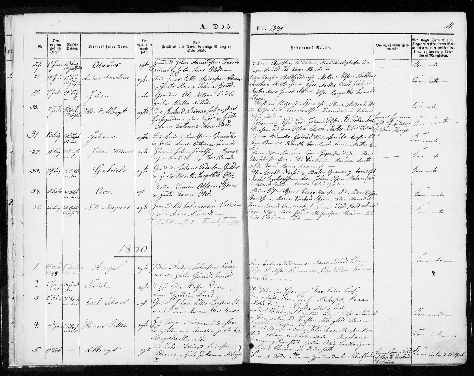 Ministerialprotokoller, klokkerbøker og fødselsregistre - Sør-Trøndelag, SAT/A-1456/655/L0677: Parish register (official) no. 655A06, 1847-1860, p. 11