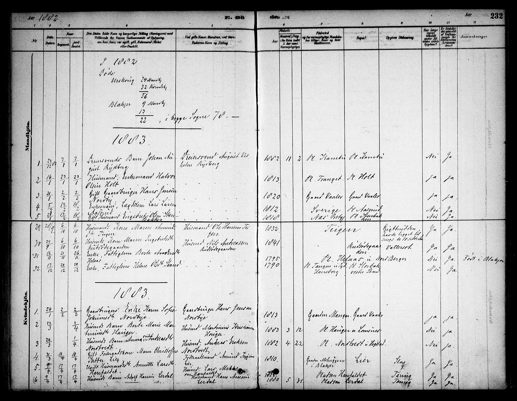Aurskog prestekontor Kirkebøker, SAO/A-10304a/F/Fa/L0008: Parish register (official) no. I 8, 1878-1937, p. 232