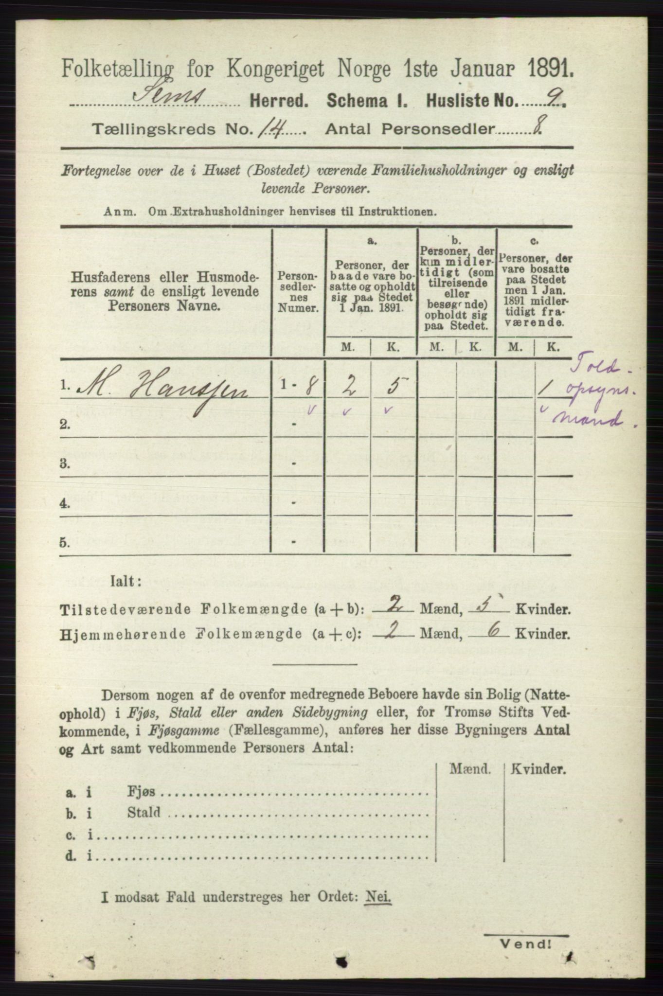 RA, 1891 census for 0721 Sem, 1891, p. 6972