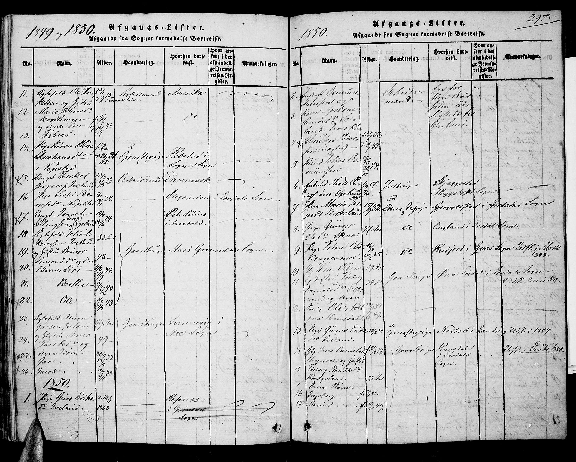 Nord-Audnedal sokneprestkontor, AV/SAK-1111-0032/F/Fa/Faa/L0001: Parish register (official) no. A 1, 1815-1856, p. 297