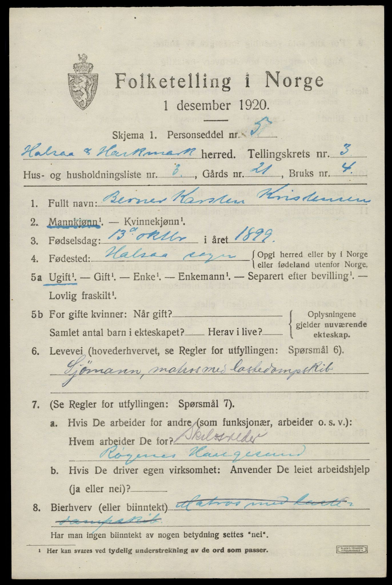 SAK, 1920 census for Halse og Harkmark, 1920, p. 2445