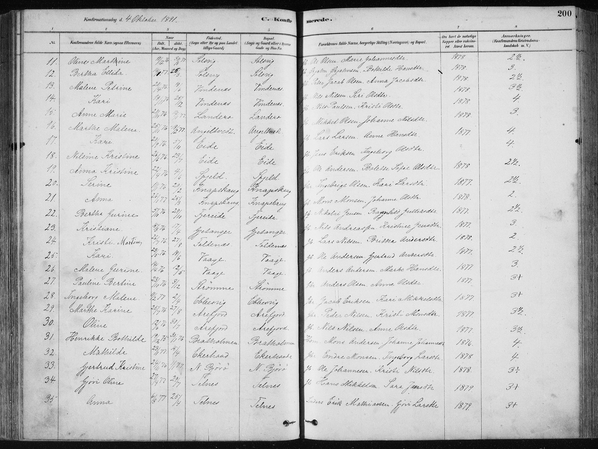 Fjell sokneprestembete, AV/SAB-A-75301/H/Haa: Parish register (official) no. A  8, 1878-1898, p. 200