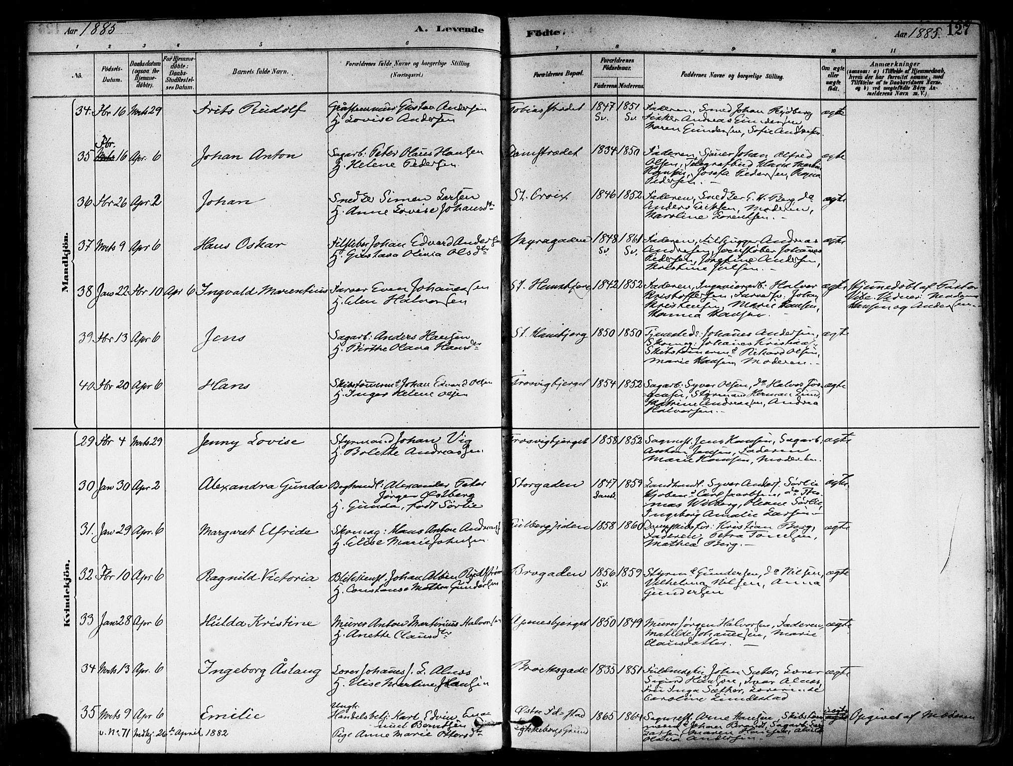 Fredrikstad domkirkes prestekontor Kirkebøker, AV/SAO-A-10906/F/Fa/L0002: Parish register (official) no. 2, 1878-1894, p. 127