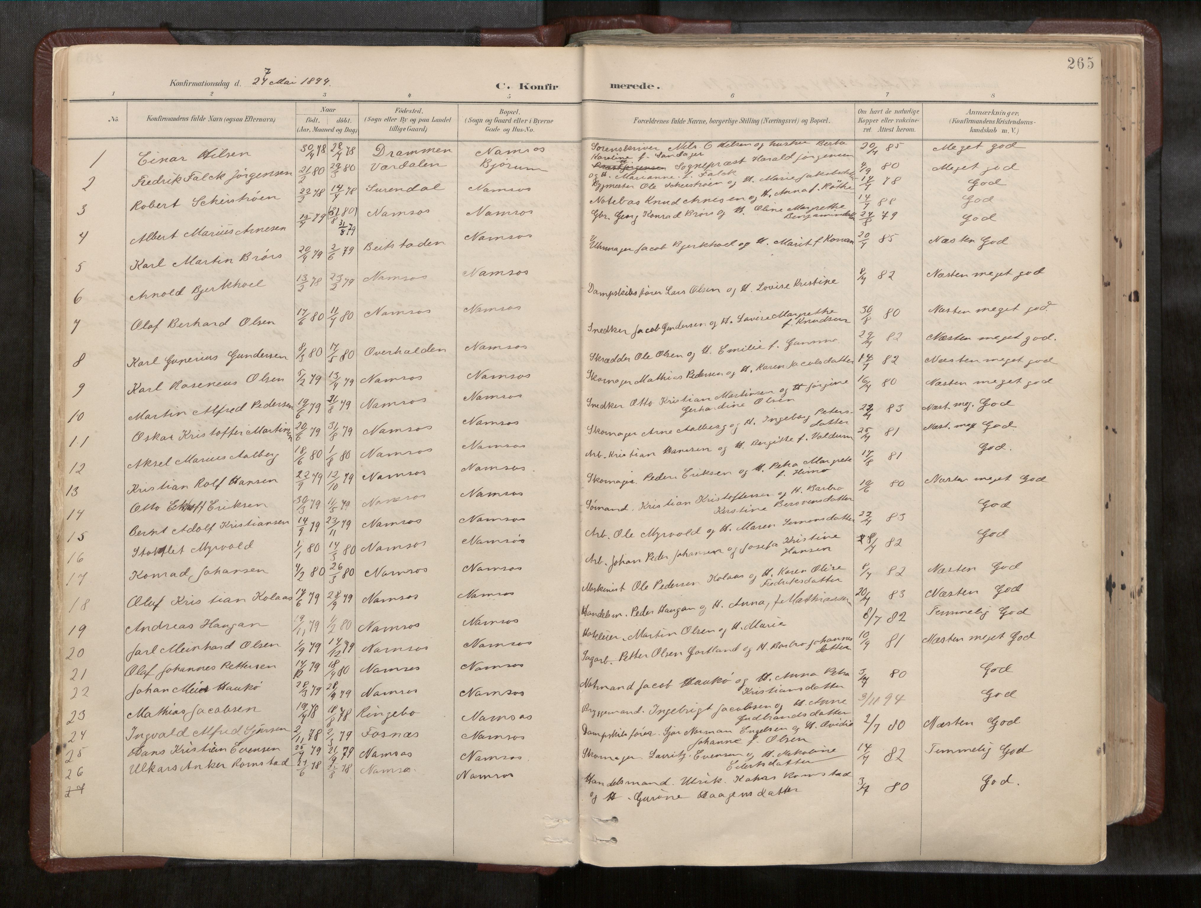 Ministerialprotokoller, klokkerbøker og fødselsregistre - Nord-Trøndelag, SAT/A-1458/768/L0579a: Parish register (official) no. 768A14, 1887-1931, p. 265