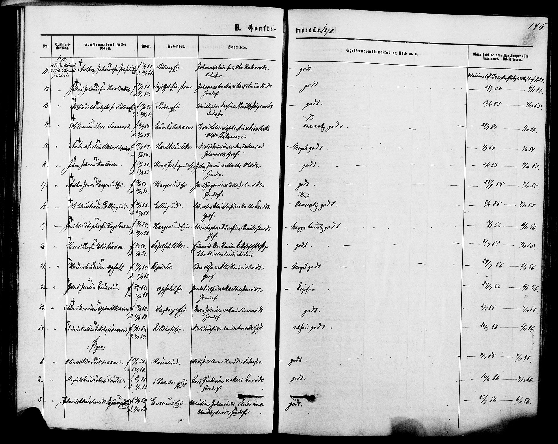 Romedal prestekontor, SAH/PREST-004/K/L0006: Parish register (official) no. 6, 1866-1886, p. 146