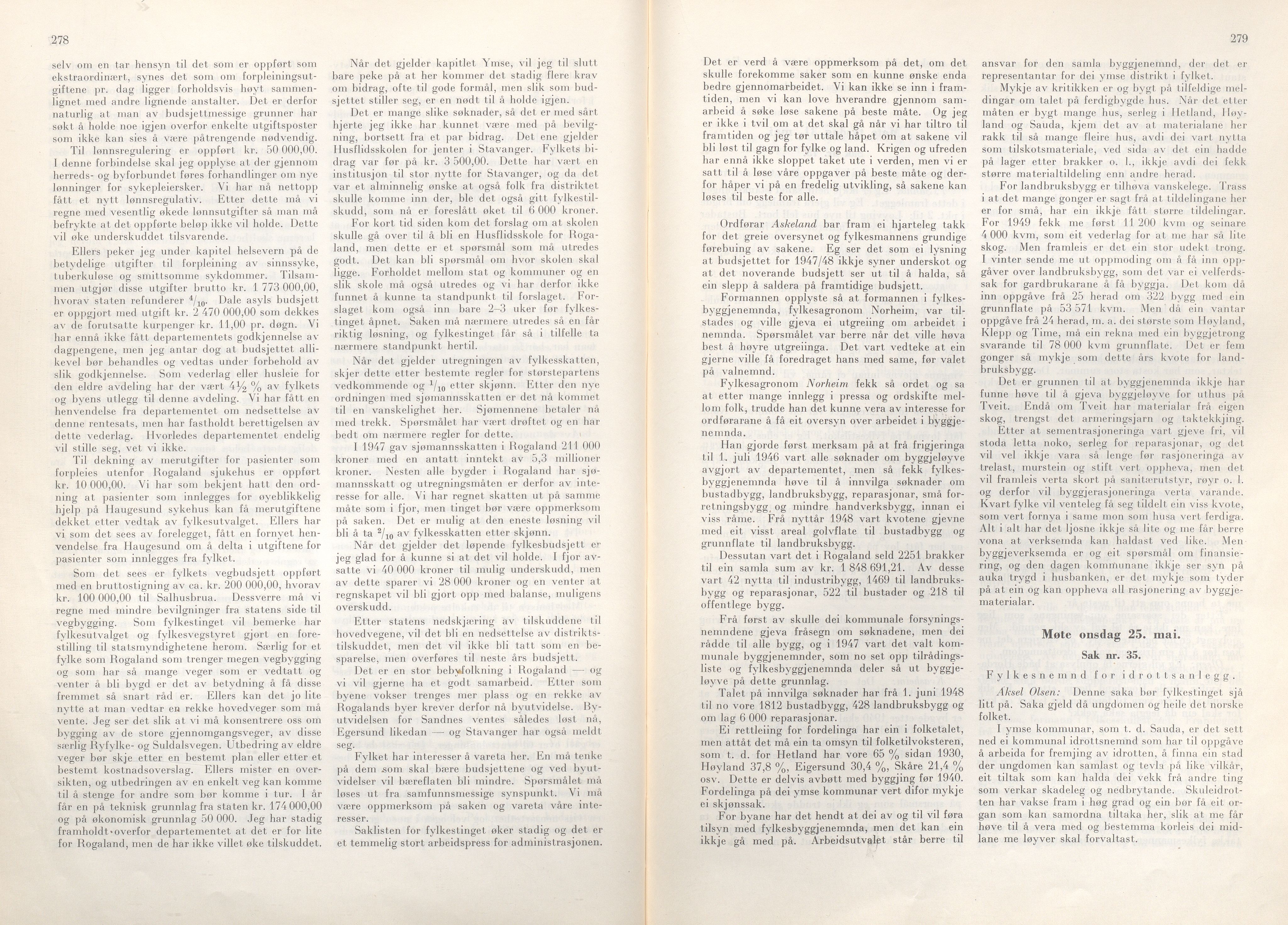 Rogaland fylkeskommune - Fylkesrådmannen , IKAR/A-900/A/Aa/Aaa/L0068: Møtebok , 1949, p. 278-279